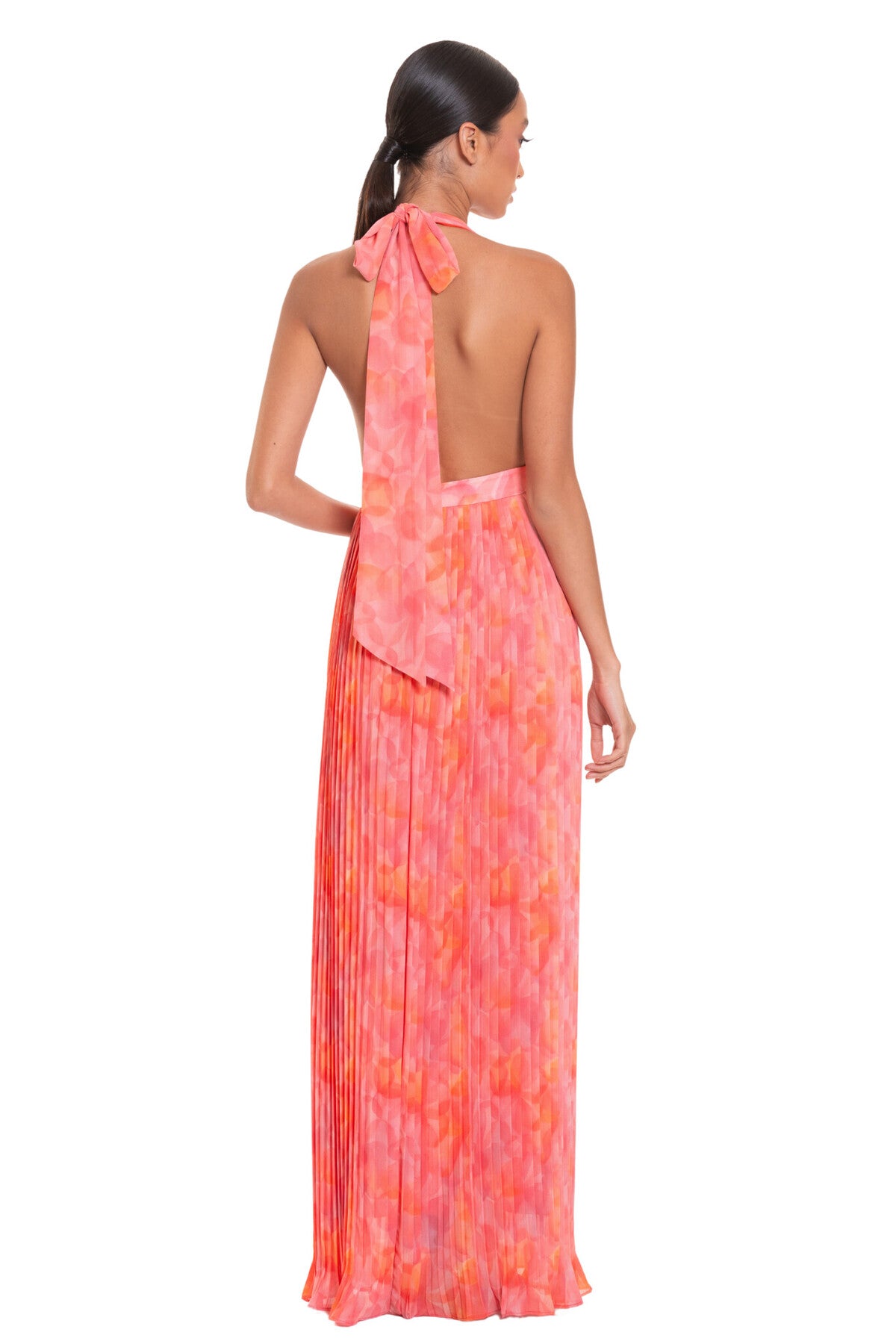 Lunarelle – Pleated bodice – Halterneck maxi dress-10195576717639-Ivory Ombre