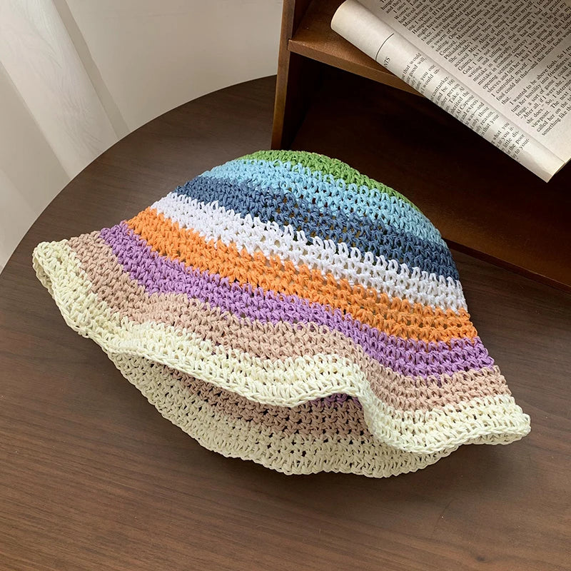 Lunaria – Rainbow stripe – Crochet sun hat-10174849810759-Ivory Ombre