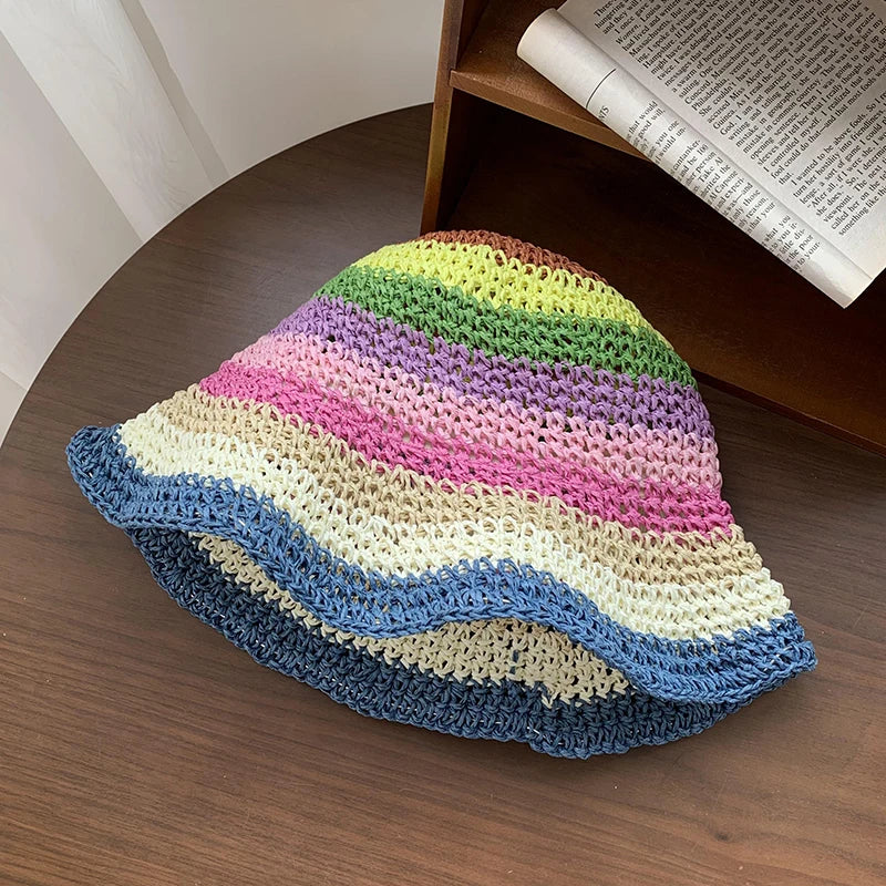 Lunaria – Rainbow stripe – Crochet sun hat-10174849810759-Ivory Ombre