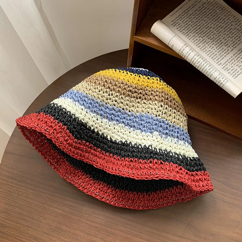 Lunaria – Rainbow stripe – Crochet sun hat-10174849810759-Ivory Ombre