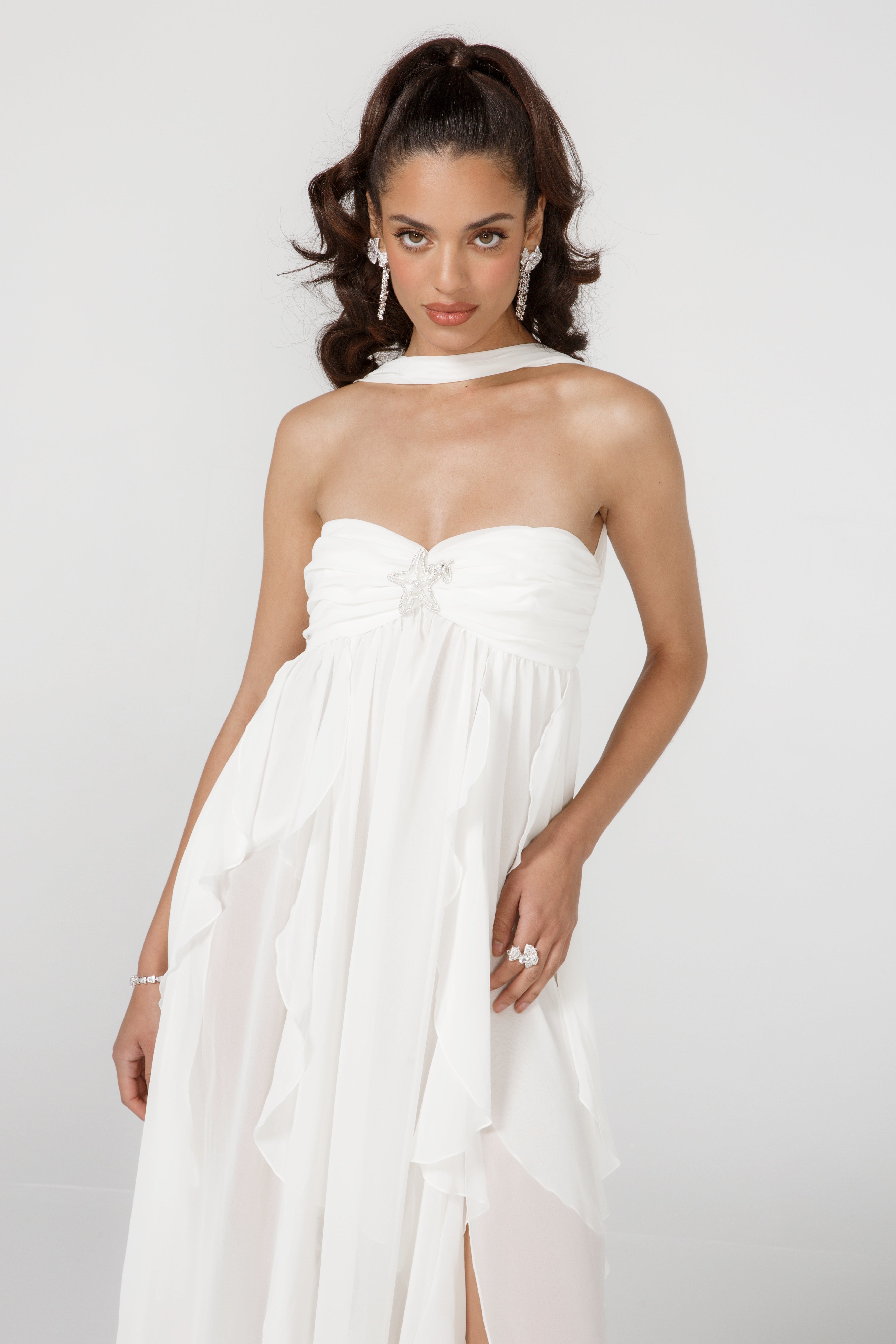 Lunariah – Ruffled drape – Strapless maxi dress-10178272362823-Ivory Ombre
