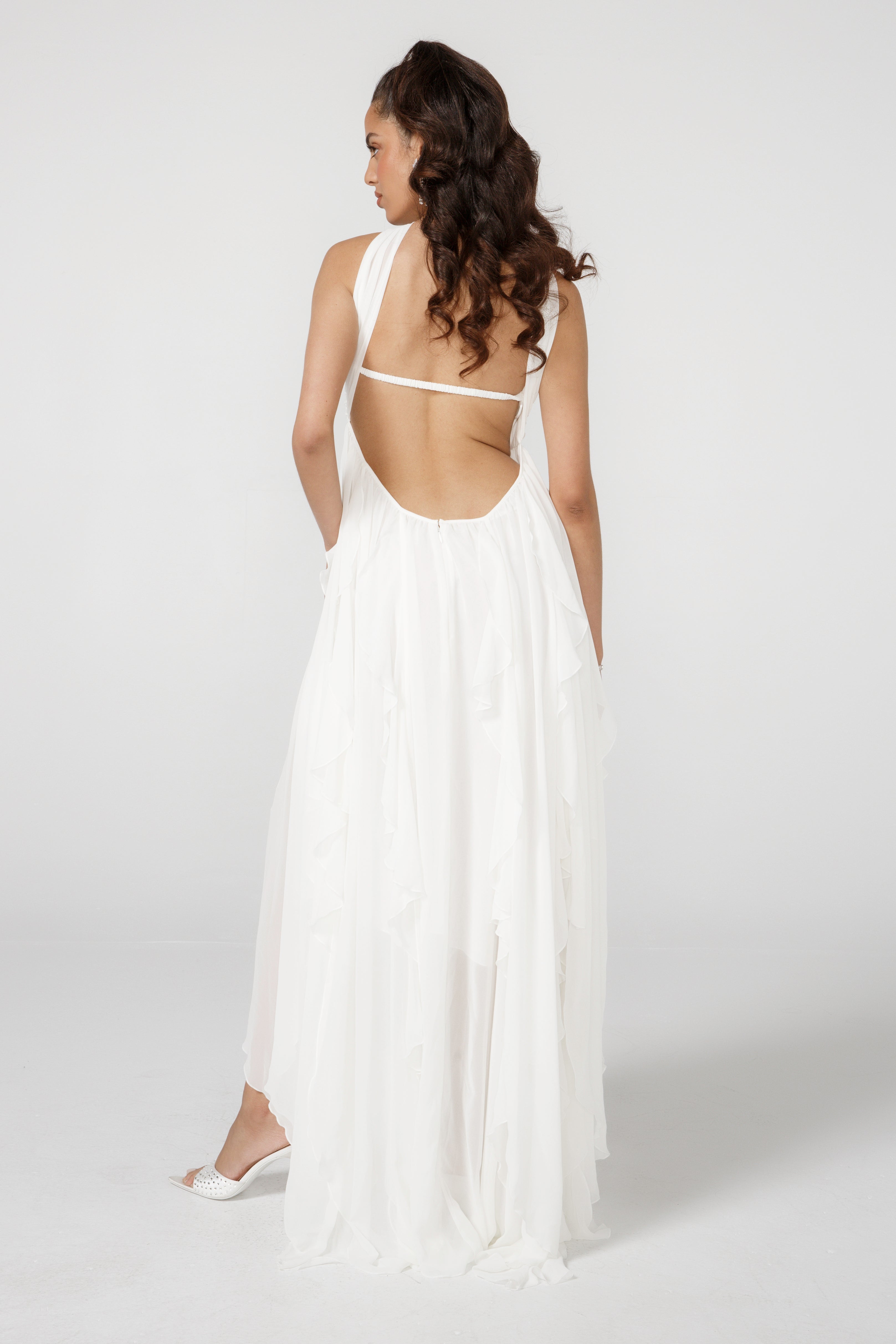 Lunariah – Ruffled drape – Strapless maxi dress-10178272362823-Ivory Ombre