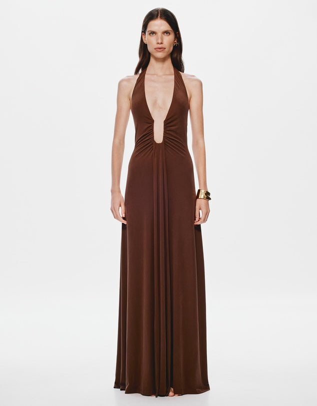 Lunèra – Plunging elegance – Maxi dress-10177035993415-Ivory Ombre