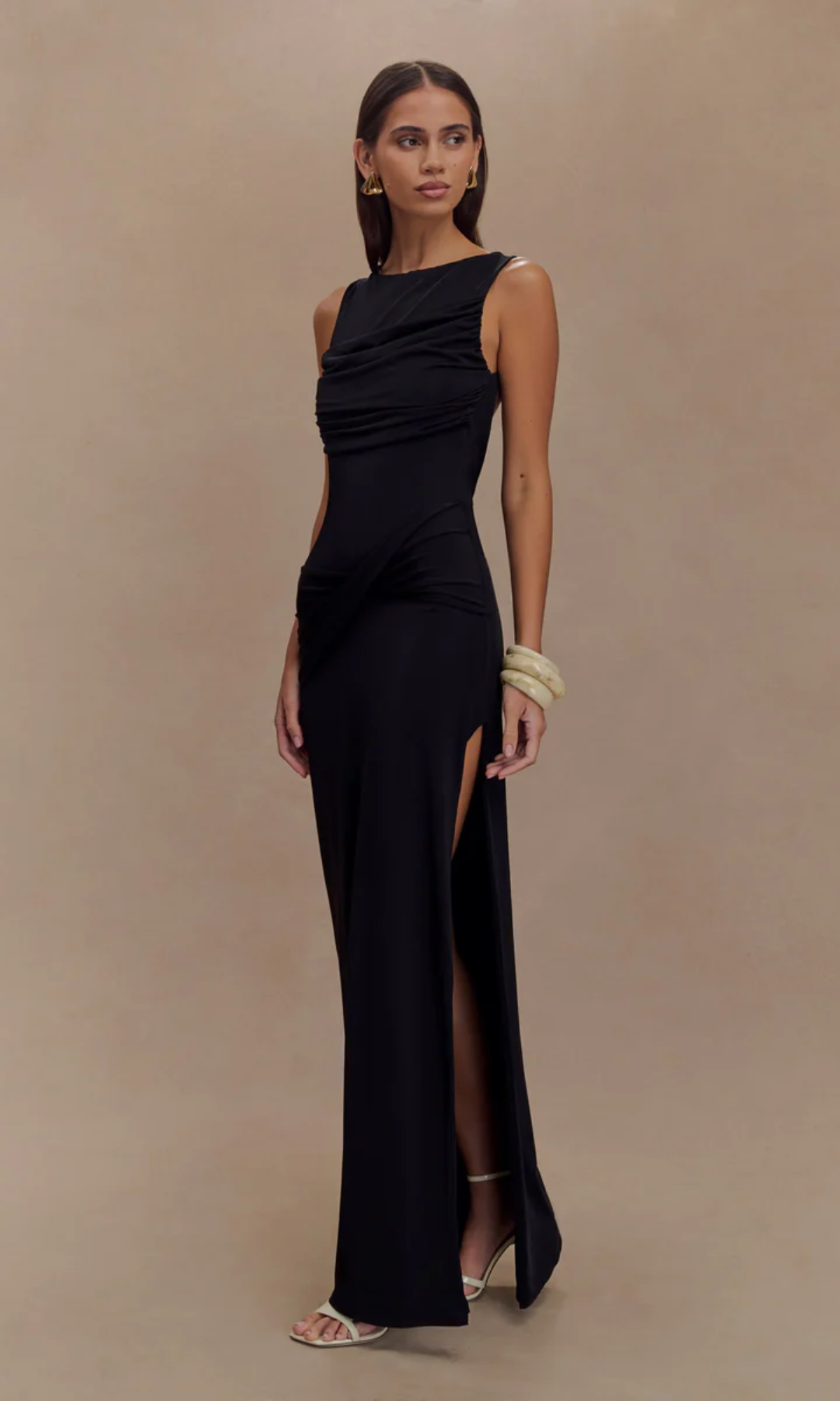 Lunivelle – Draped waist detail – Maxi gown-10174848303431-Ivory Ombre