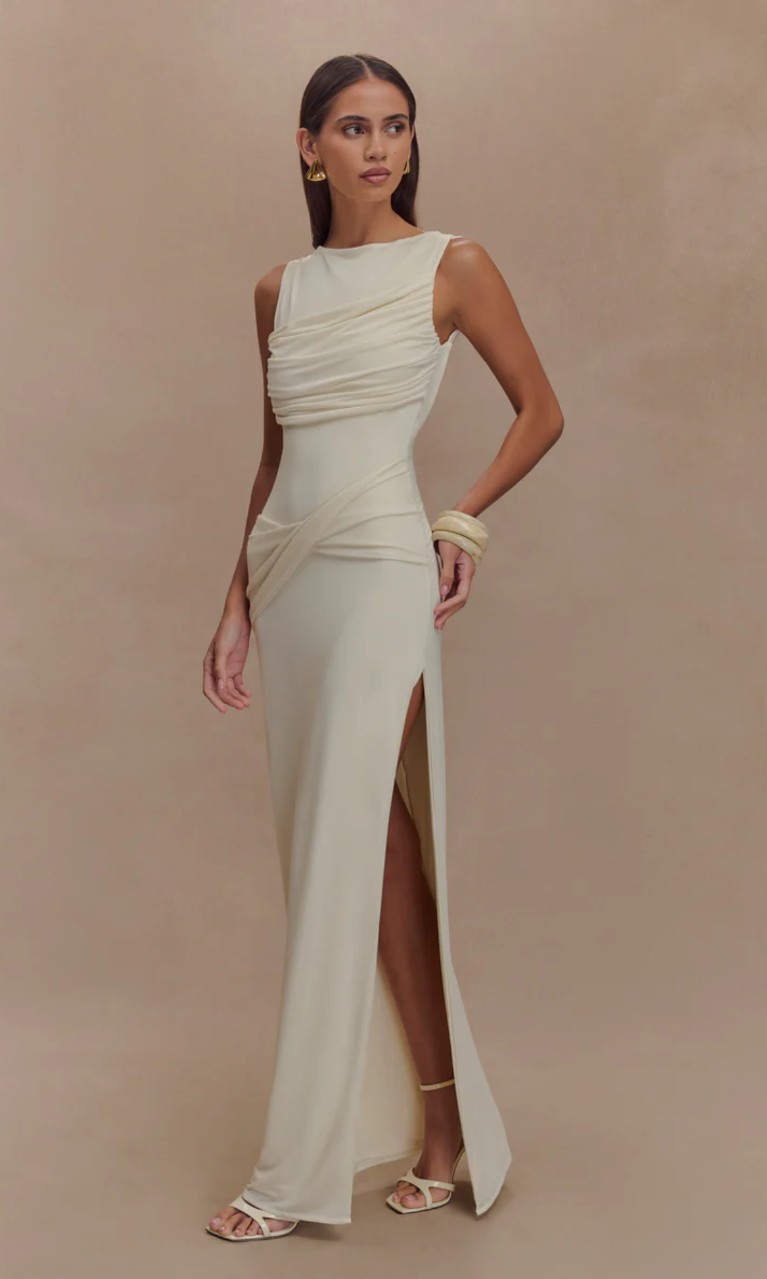 Lunivelle – Draped waist detail – Maxi gown-10174848303431-Ivory Ombre