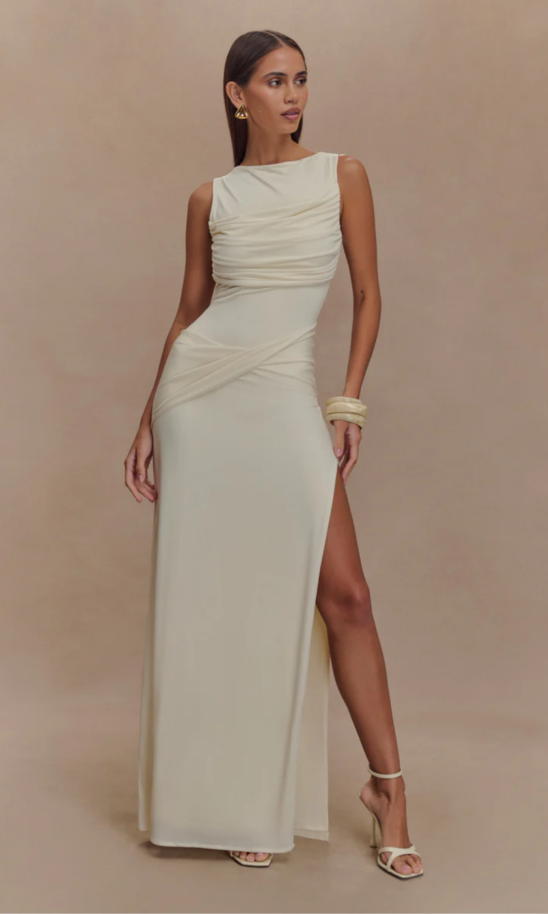 Lunivelle – Draped waist detail – Maxi gown-10174848303431-Ivory Ombre