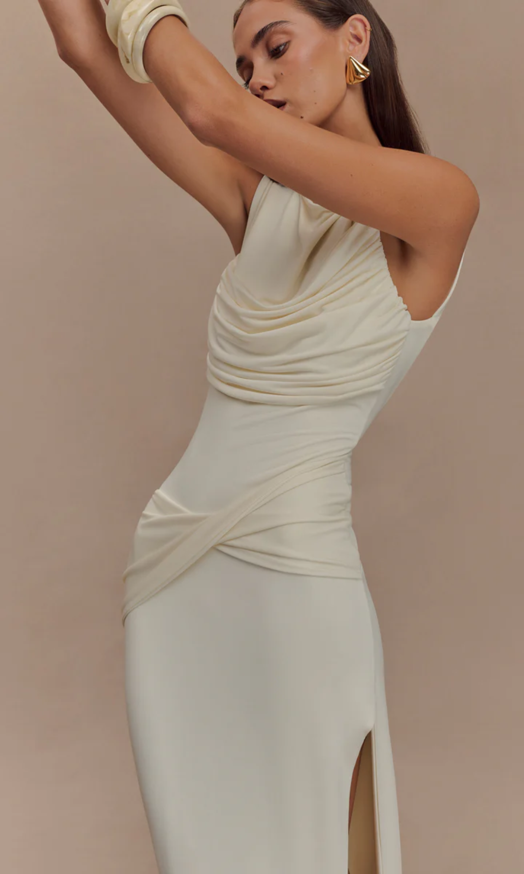 Lunivelle – Draped waist detail – Maxi gown-10174848303431-Ivory Ombre