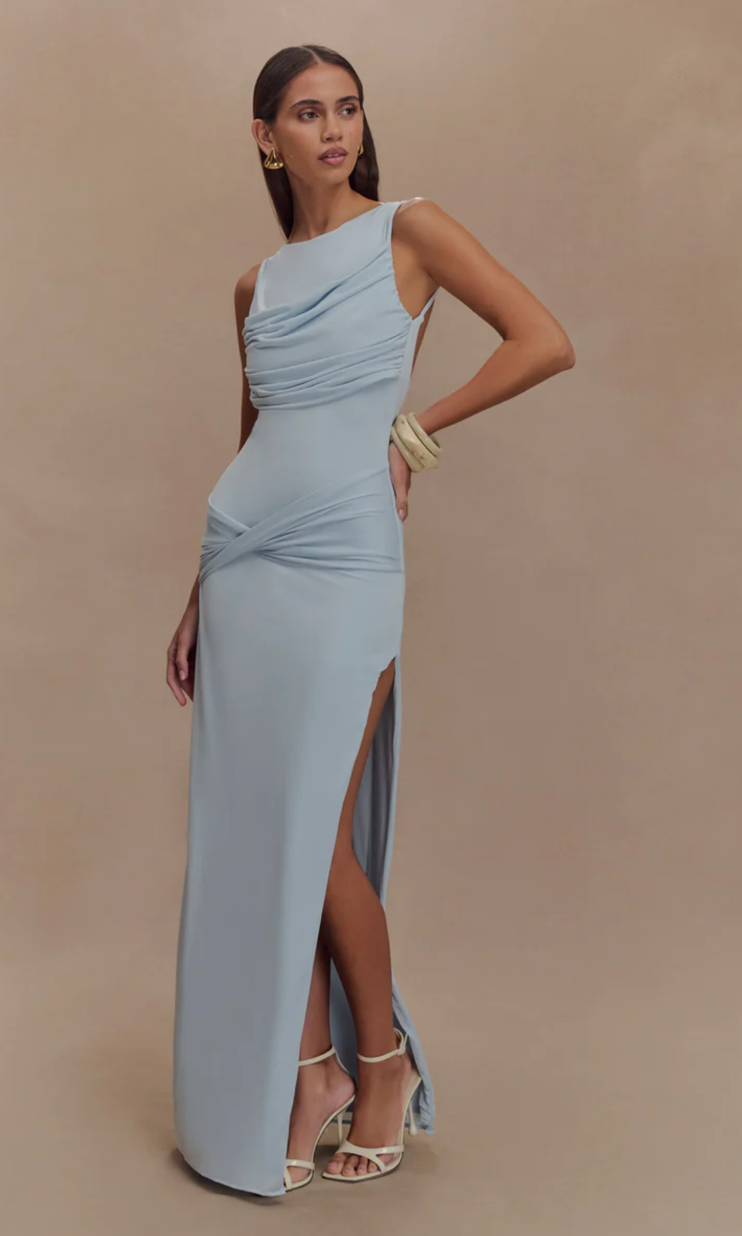 Lunivelle – Draped waist detail – Maxi gown-10174848303431-Ivory Ombre