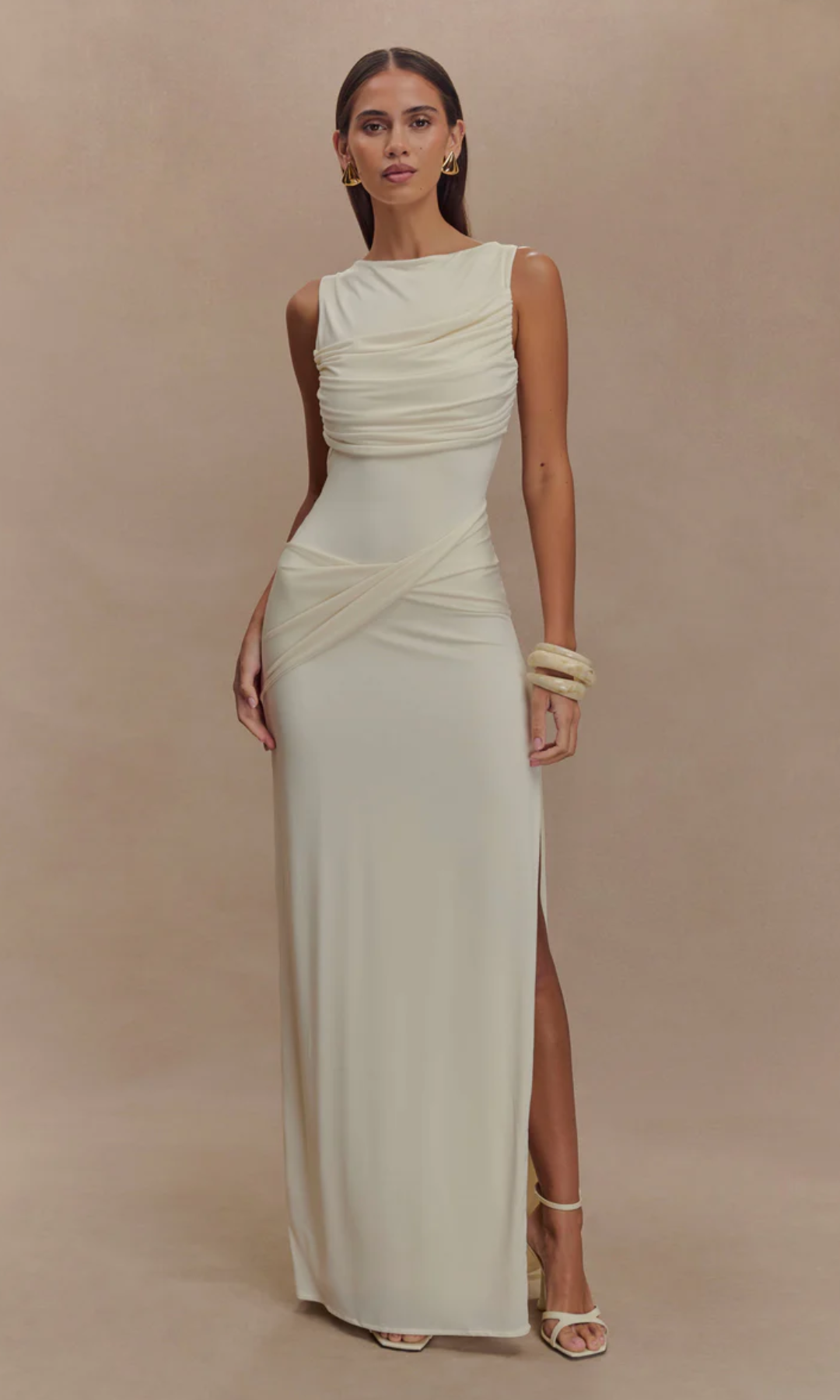 Lunivelle – Draped waist detail – Maxi gown-10174848303431-Ivory Ombre