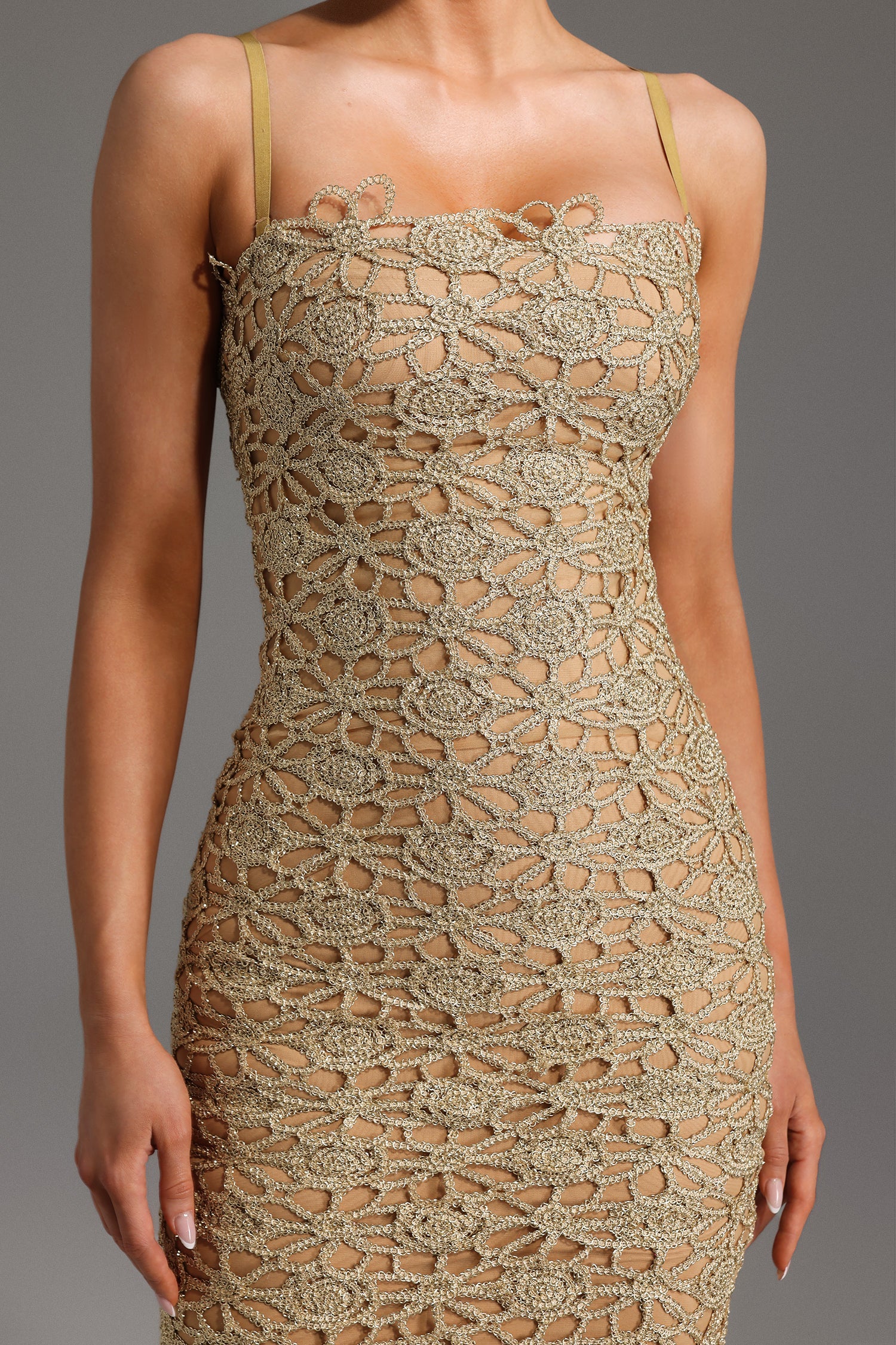 Lusaria – Floral lace detail – Midi dress-10199105536327-Ivory Ombre