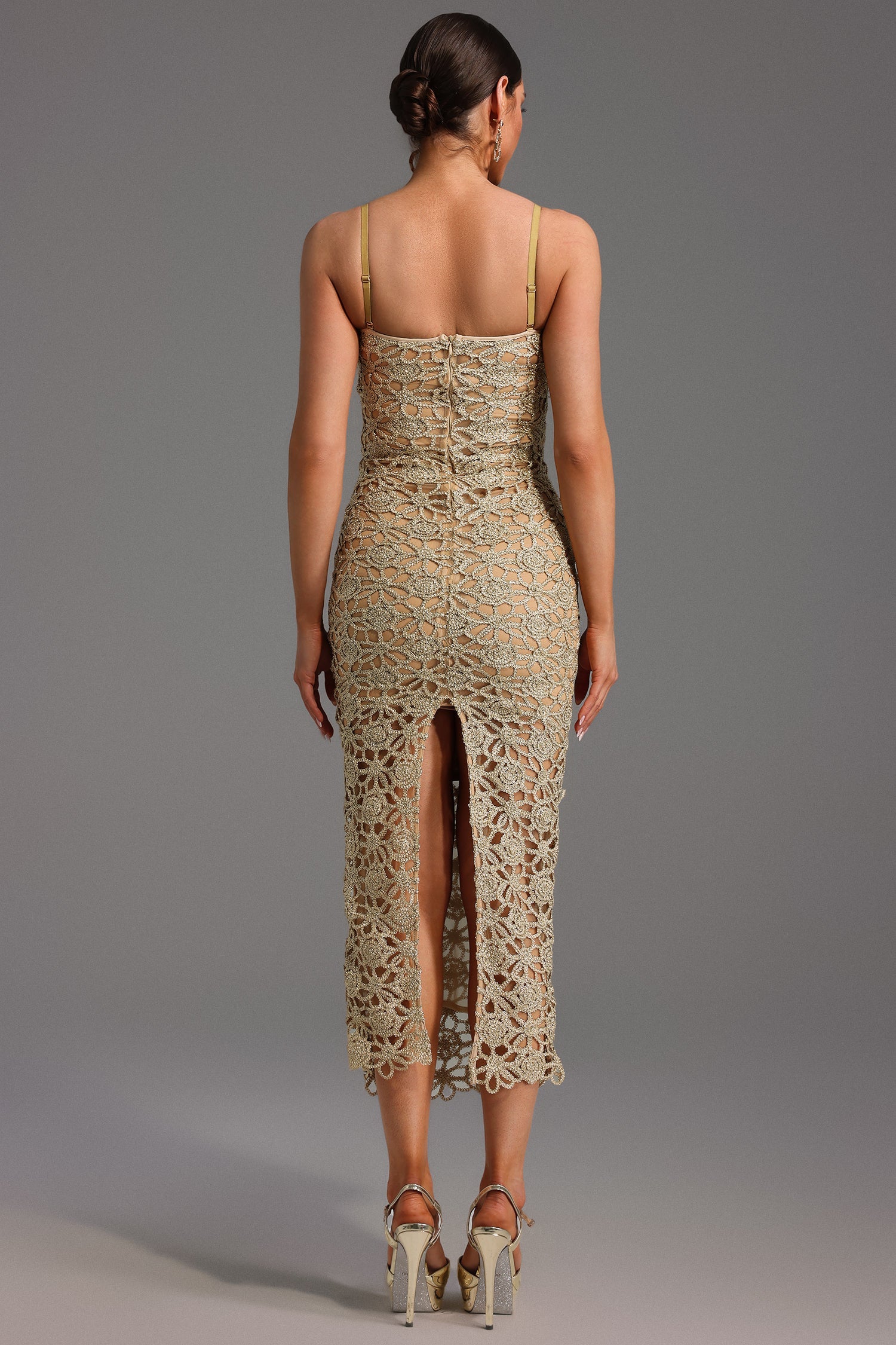 Lusaria – Floral lace detail – Midi dress-10199105536327-Ivory Ombre