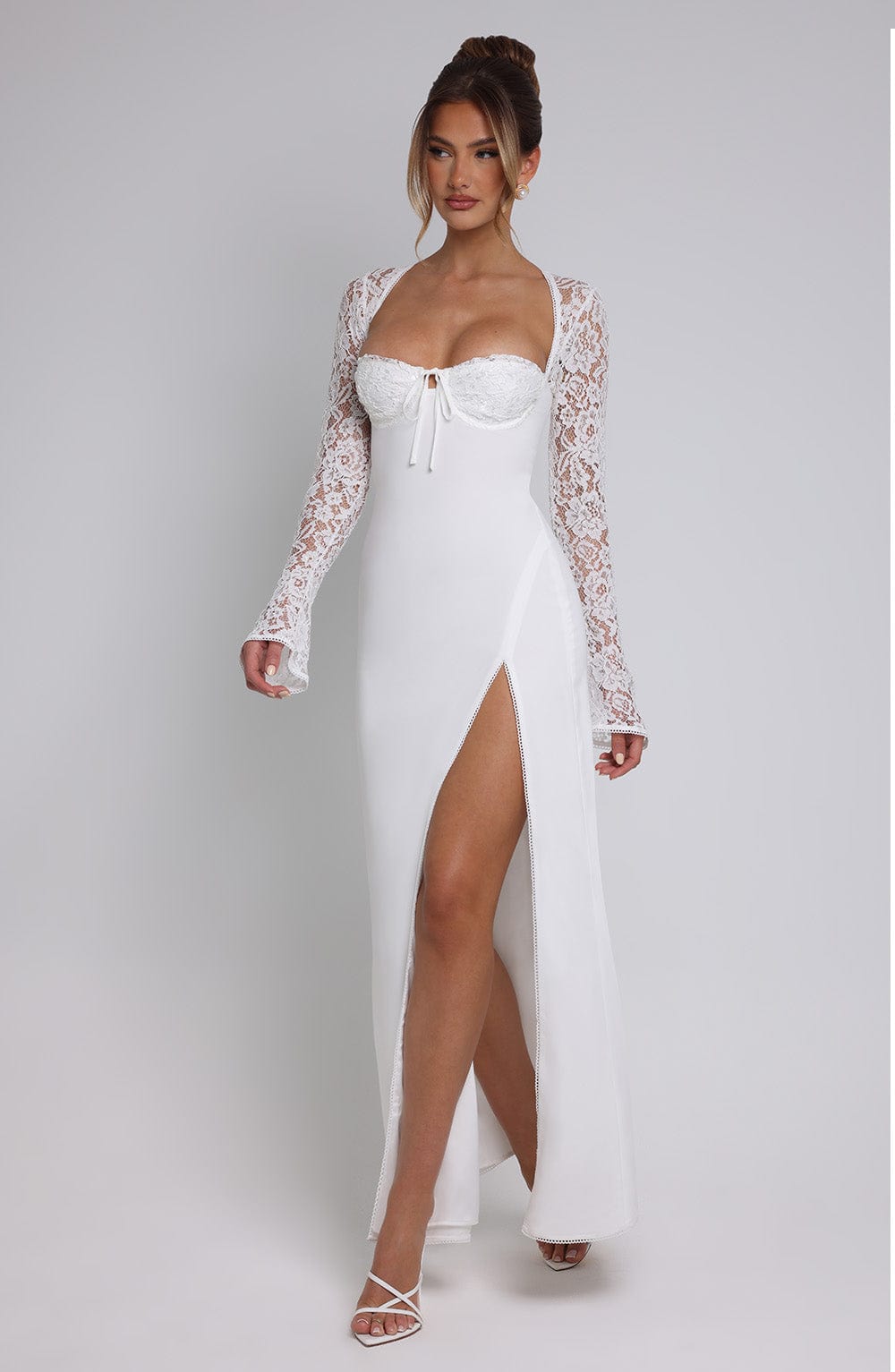 Maelisette – Lace sleeve romance – Corset maxi dress-10183311098183-Ivory Ombre
