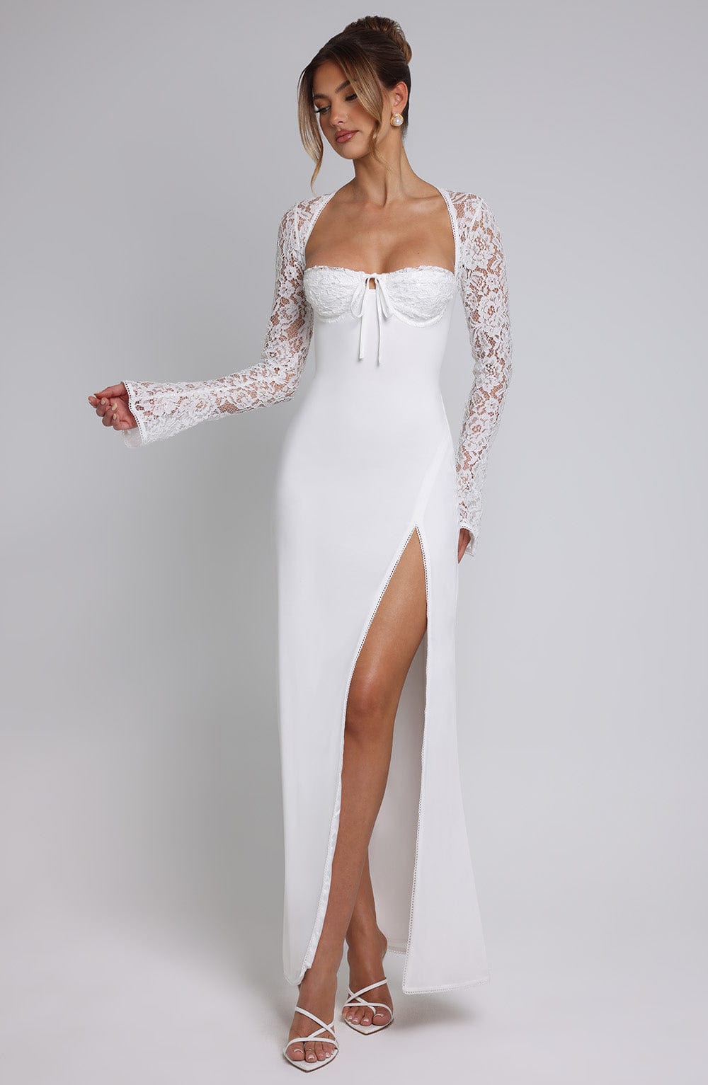 Maelisette – Lace sleeve romance – Corset maxi dress-10183311098183-Ivory Ombre