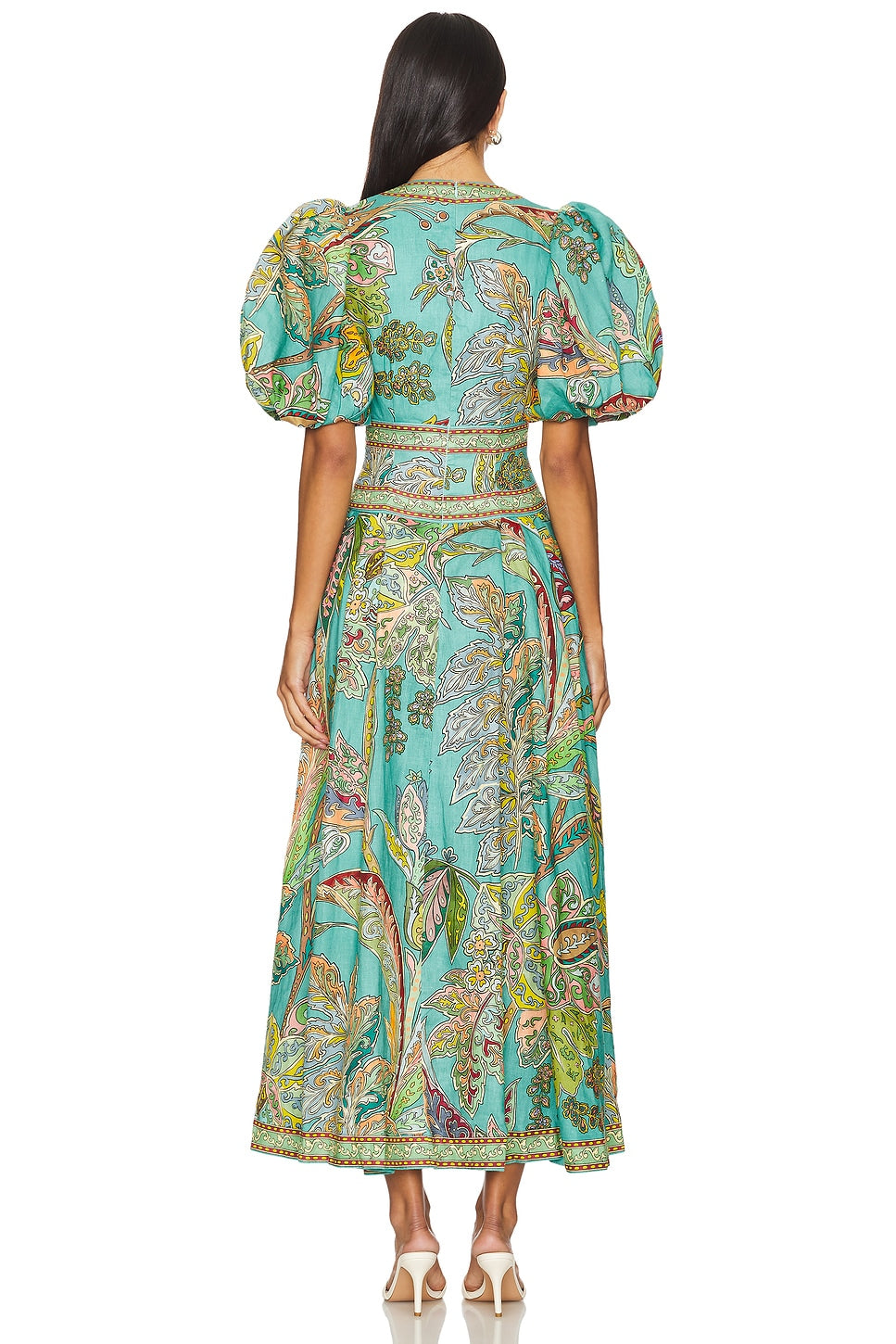 Maelisor – Bohemian paisley – Puff sleeve midi dress-10196521681223-Ivory Ombre