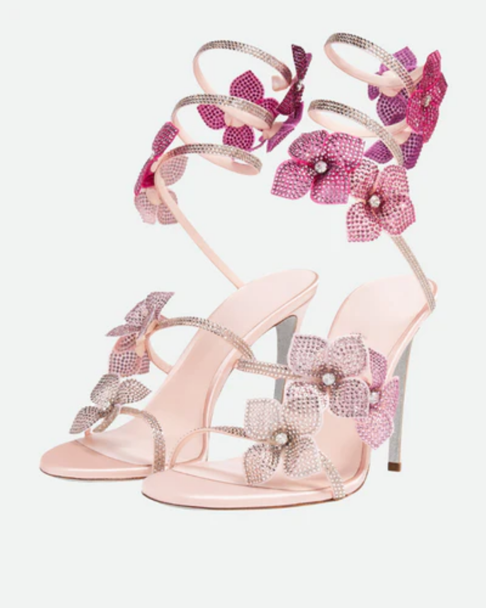 Margeline – Crystal-embellished satin – Floral appliqué heels-10174762713415-Ivory Ombre