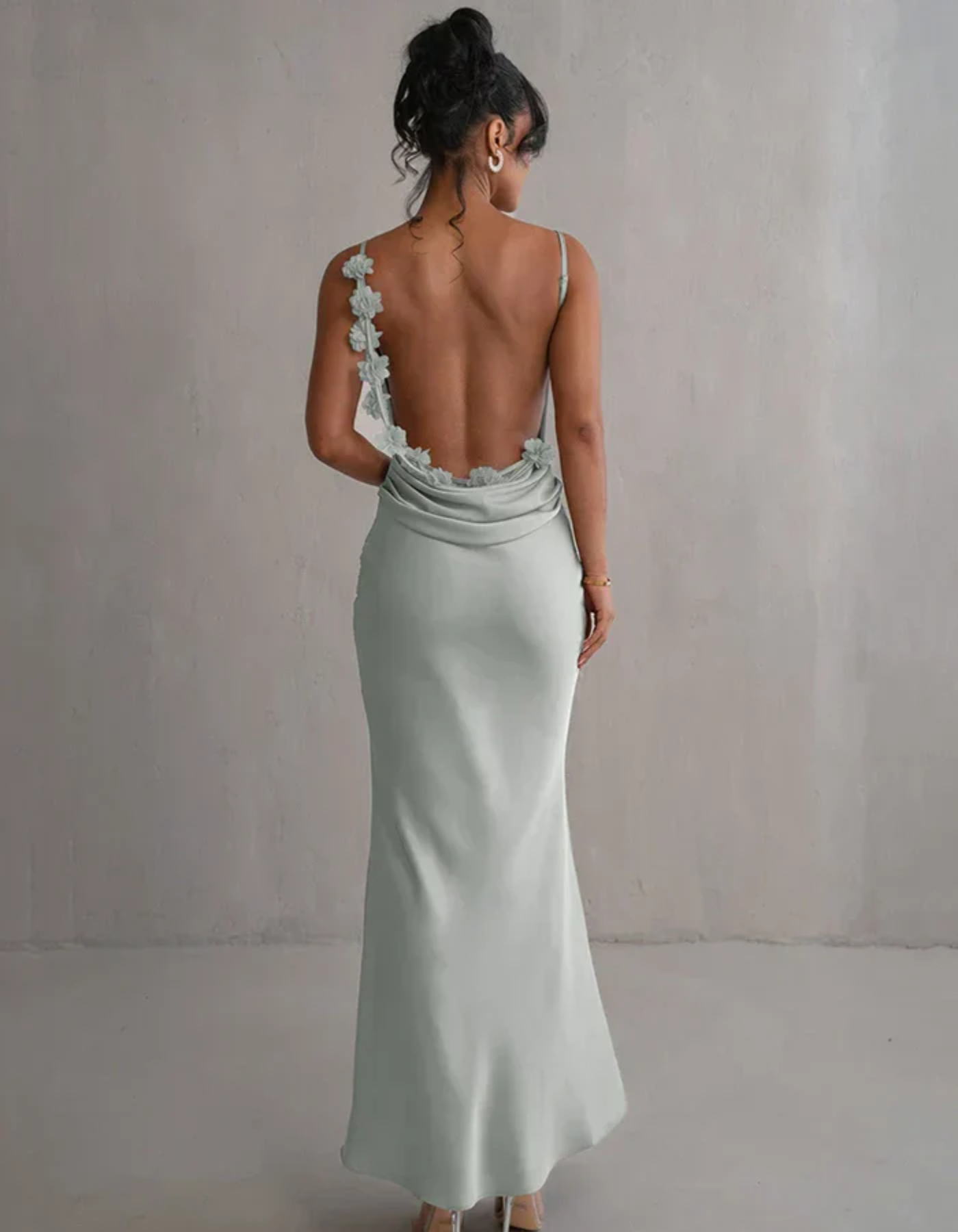 Mariam – Satin drape – Spaghetti strap gown-10174857937223-Ivory Ombre