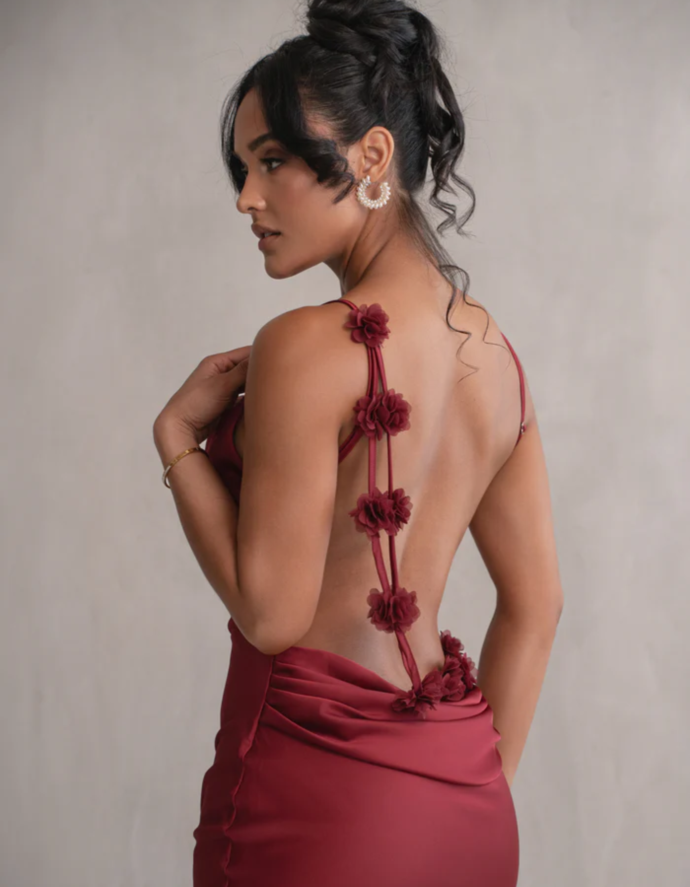 Mariam – Satin drape – Spaghetti strap gown-10174857937223-Ivory Ombre