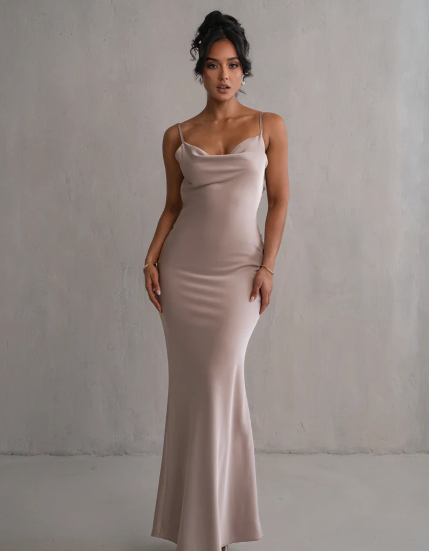 Mariam – Satin drape – Spaghetti strap gown-10174857937223-Ivory Ombre