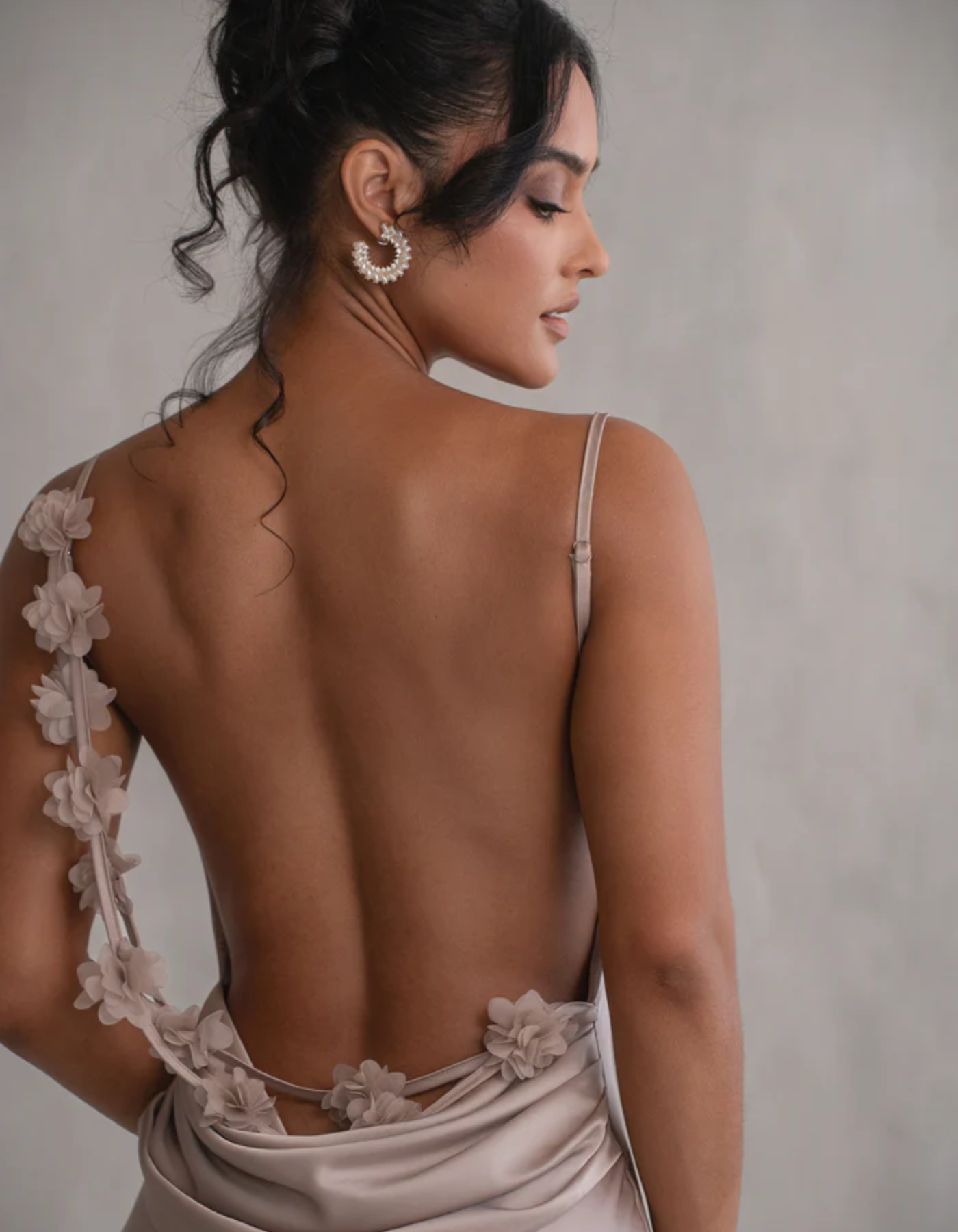Mariam – Satin drape – Spaghetti strap gown-10174857937223-Ivory Ombre