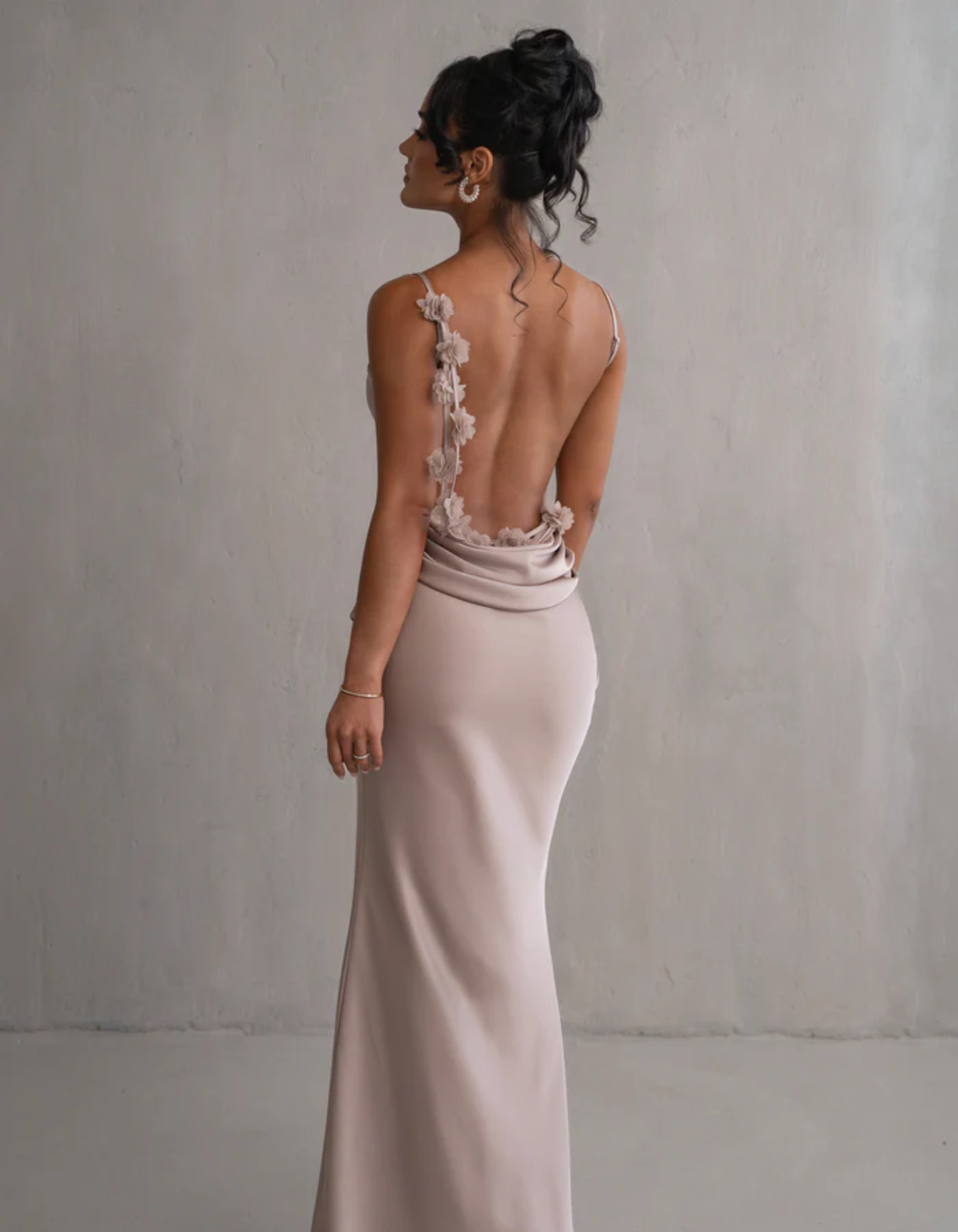 Mariam – Satin drape – Spaghetti strap gown-10174857937223-Ivory Ombre