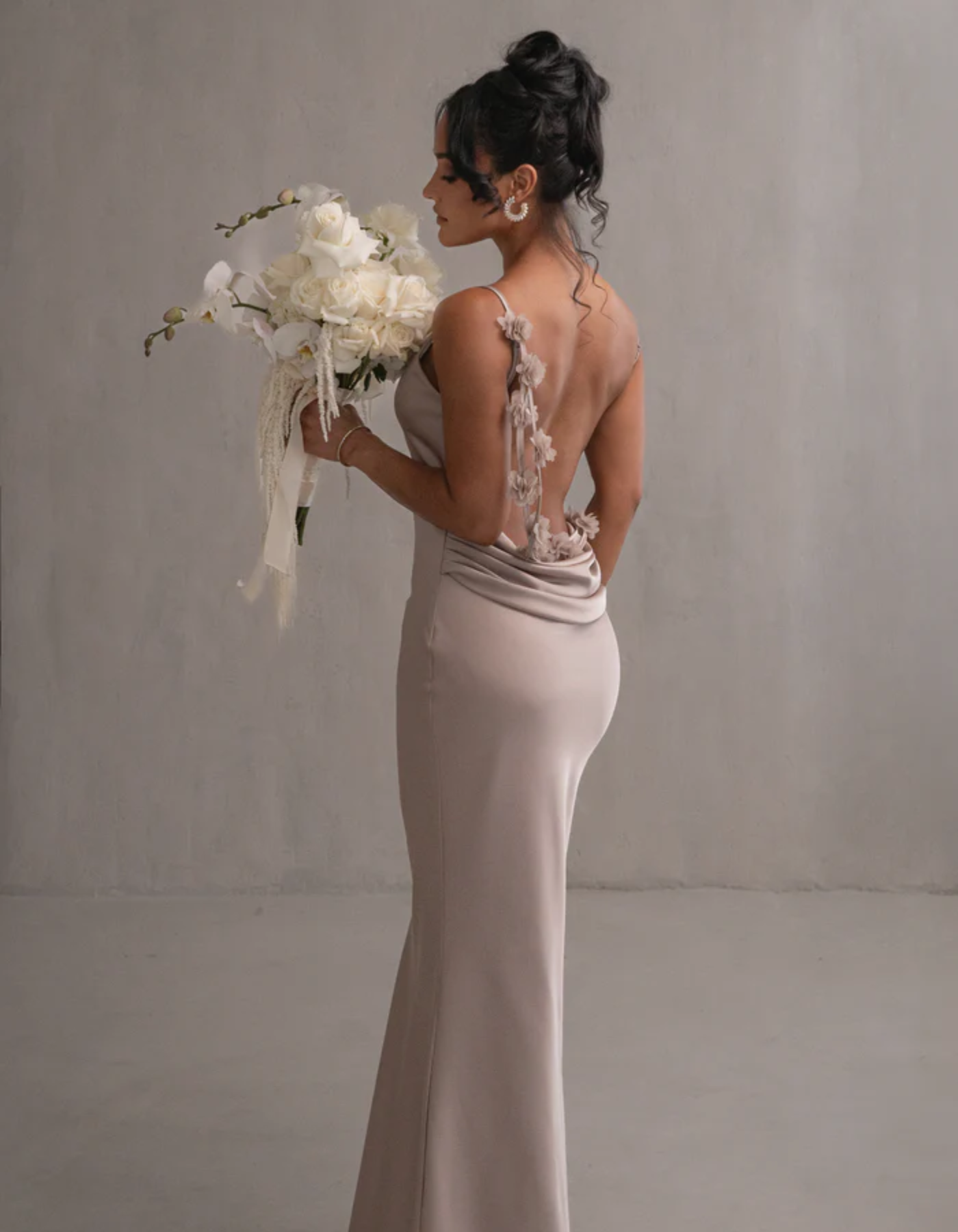 Mariam – Satin drape – Spaghetti strap gown-10174857937223-Ivory Ombre