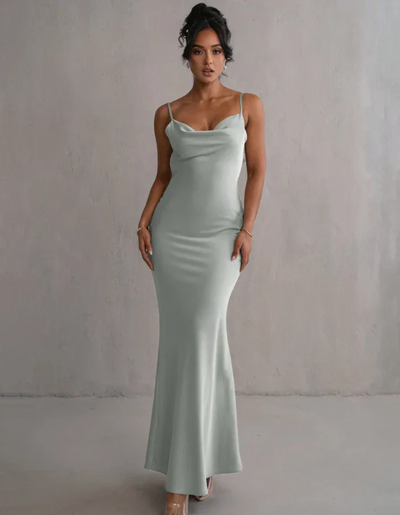 Mariam – Satin drape – Spaghetti strap gown-10174857937223-Ivory Ombre