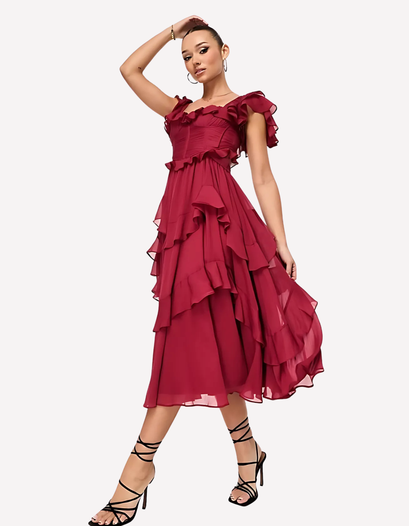 Marilène – Ruffled layers – Midi dress-10188501418311-Ivory Ombre