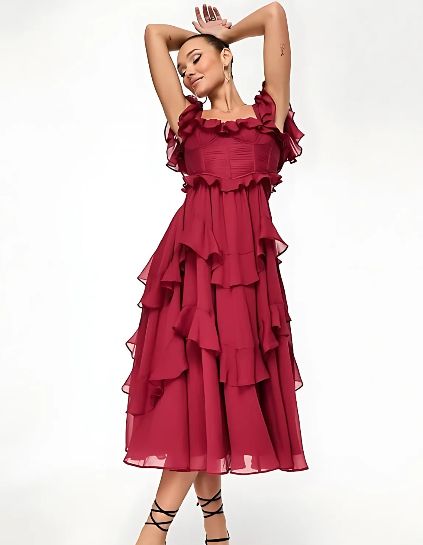 Marilène – Ruffled layers – Midi dress-10188501418311-Ivory Ombre