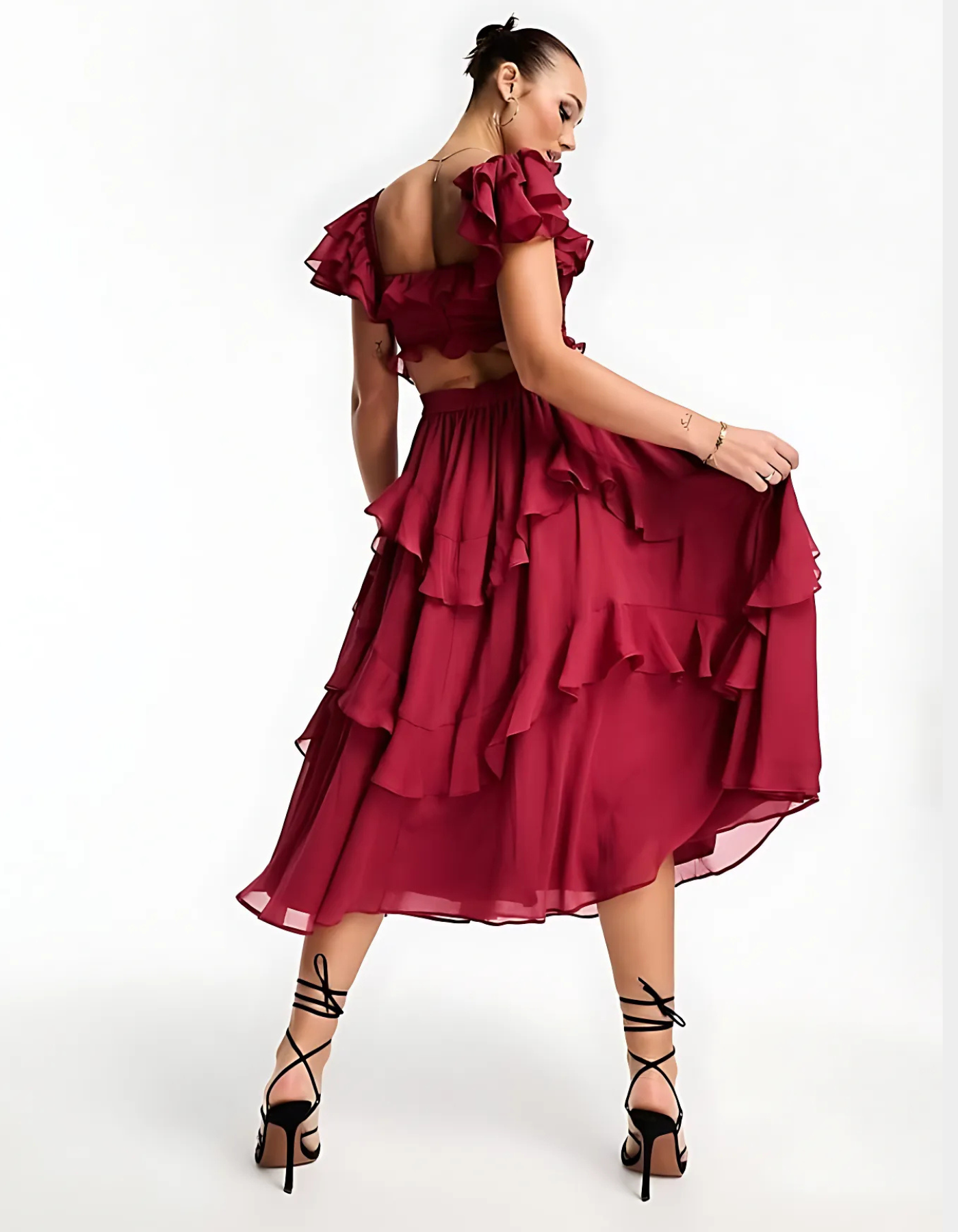 Marilène – Ruffled layers – Midi dress-10188501418311-Ivory Ombre