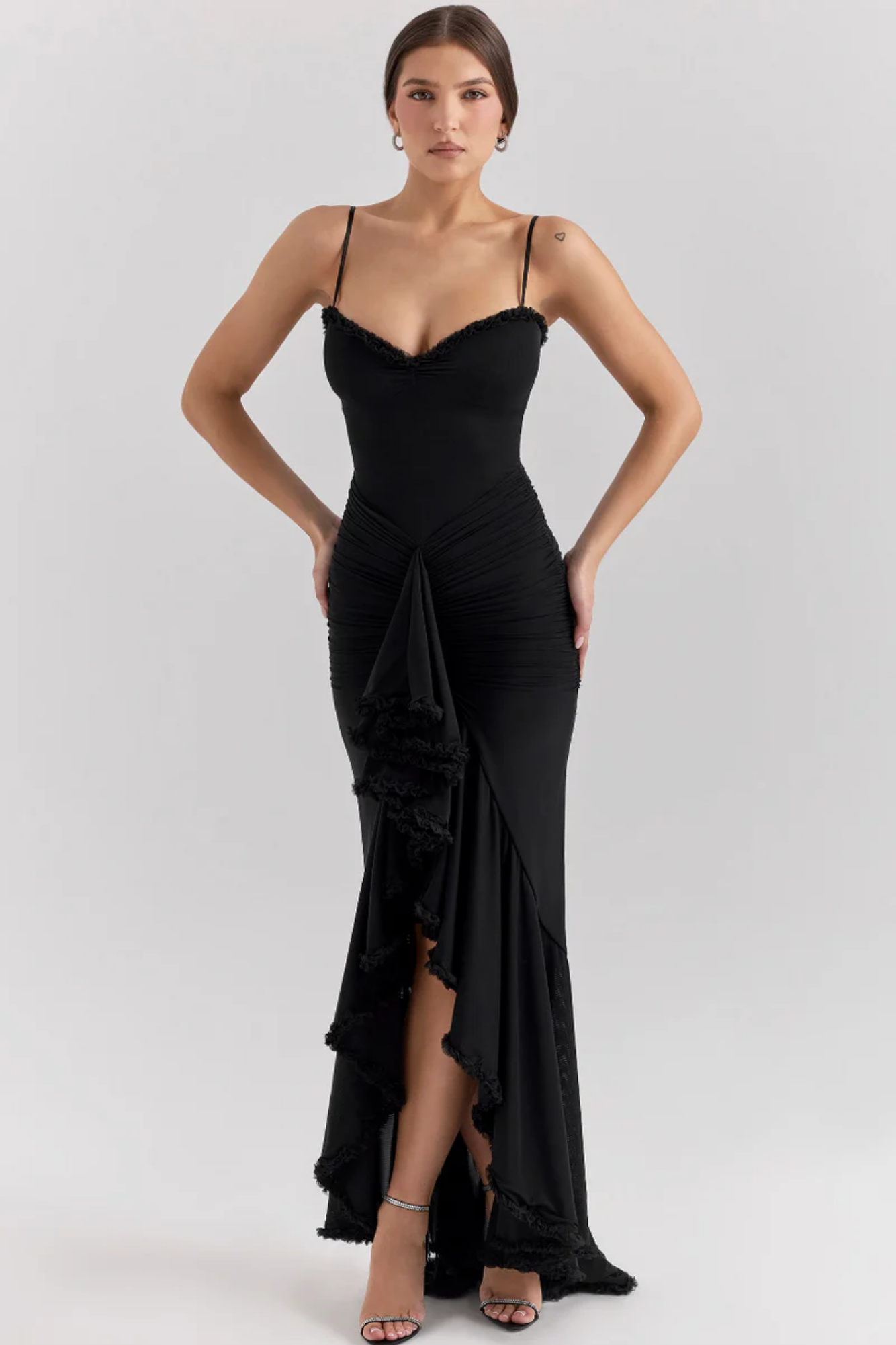 Mariselle – Ruffled drape – Mesh corset gown-10174863475015-Ivory Ombre