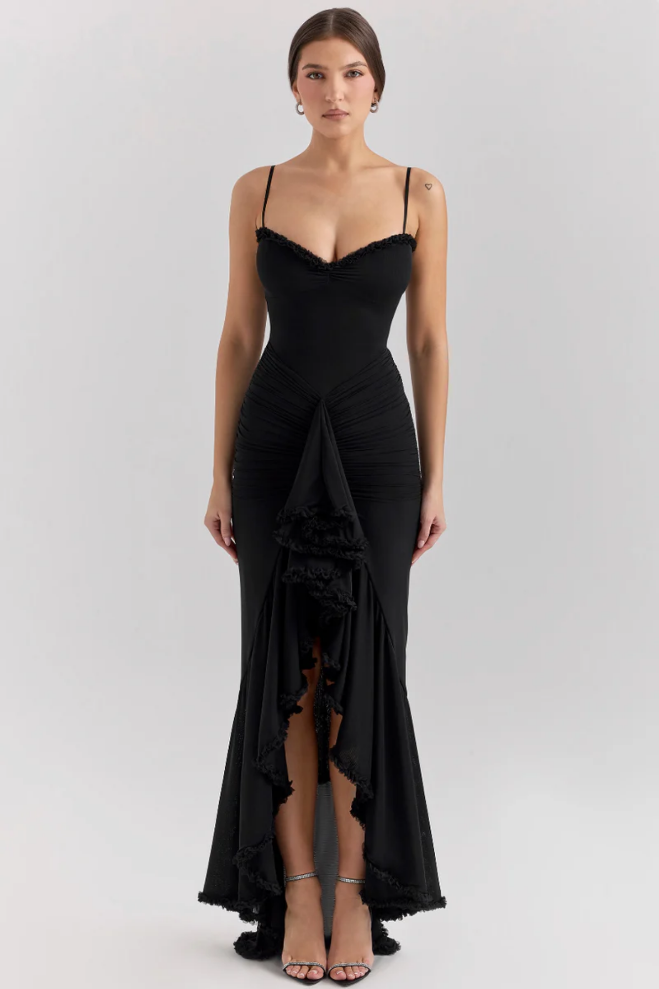 Mariselle – Ruffled drape – Mesh corset gown-10174863475015-Ivory Ombre