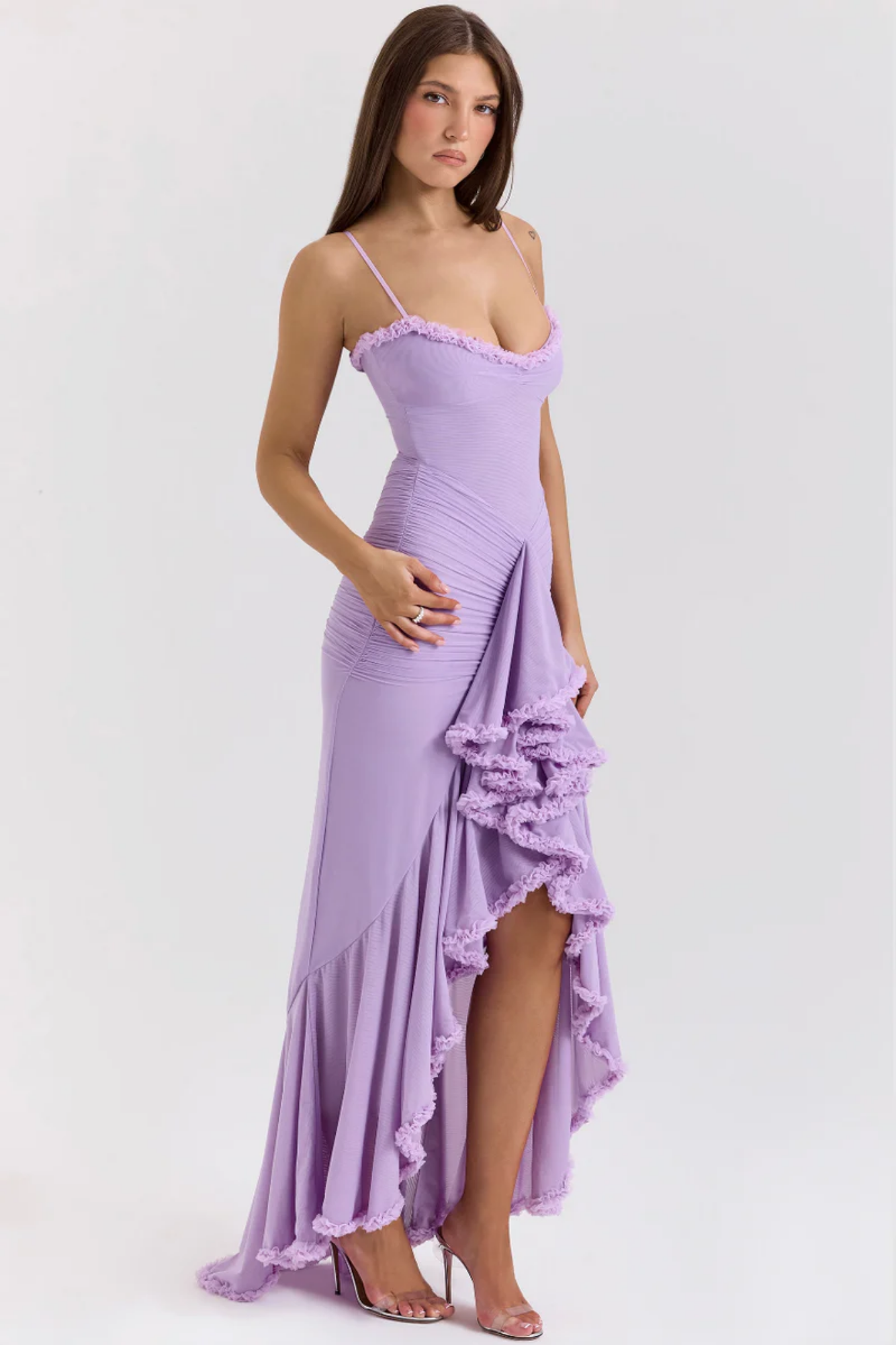 Mariselle – Ruffled drape – Mesh corset gown-10174863475015-Ivory Ombre