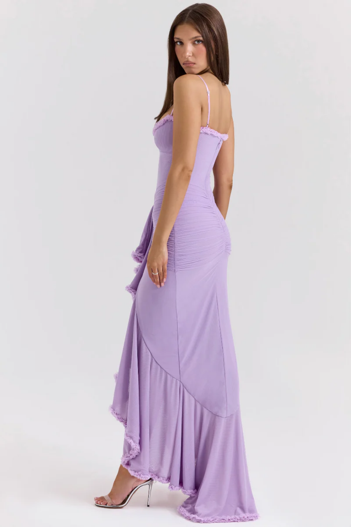 Mariselle – Ruffled drape – Mesh corset gown-10174863475015-Ivory Ombre