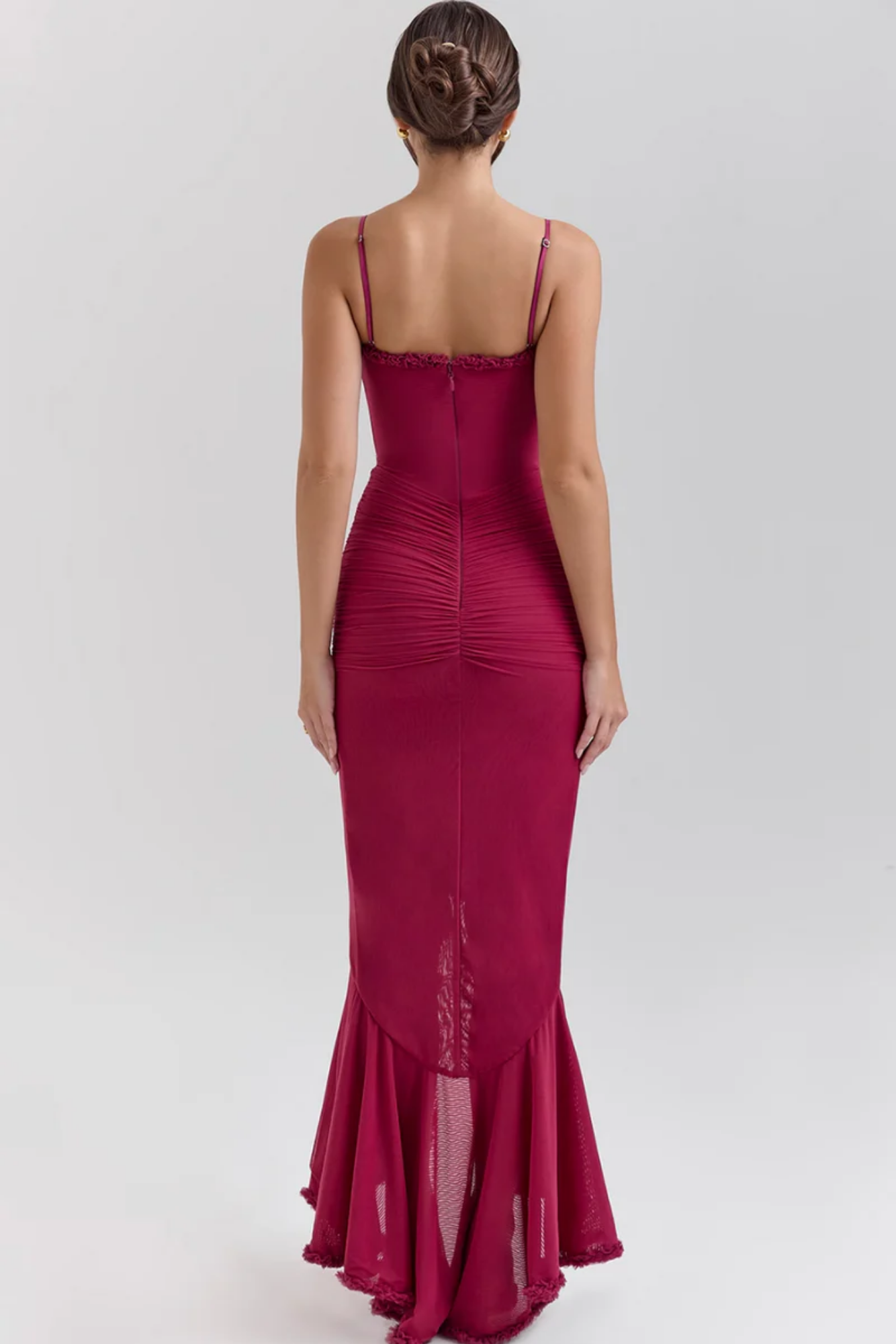 Mariselle – Ruffled drape – Mesh corset gown-10174863475015-Ivory Ombre