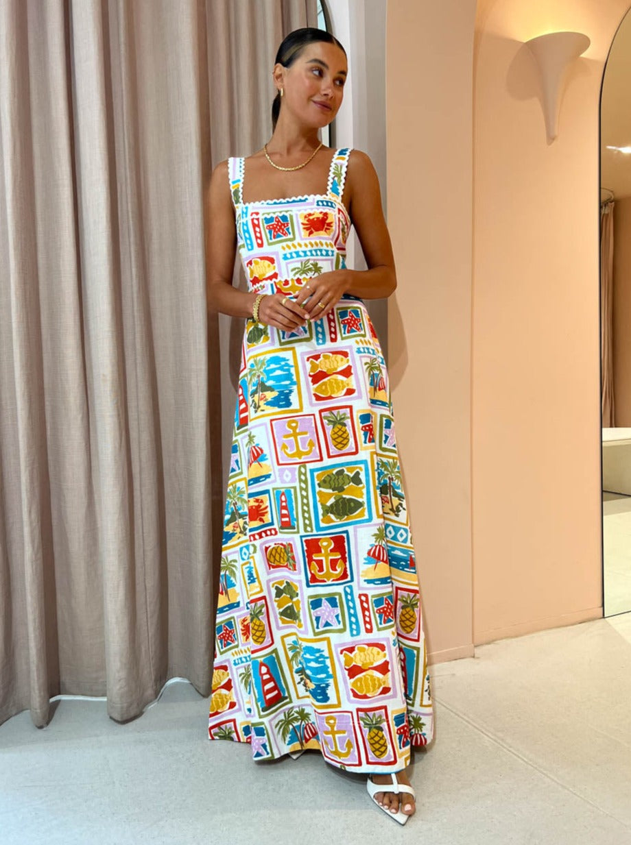Maristella – Nautical postcard print – Maxi dress-10199174381895-Ivory Ombre