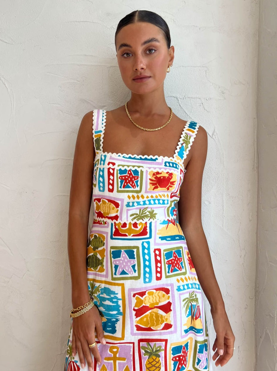 Maristella – Nautical postcard print – Maxi dress-10199174381895-Ivory Ombre