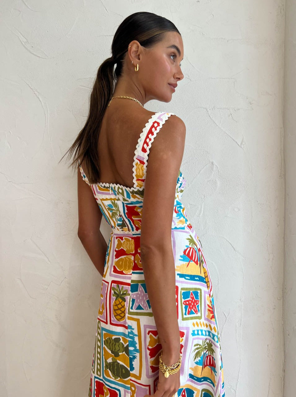 Maristella – Nautical postcard print – Maxi dress-10199174381895-Ivory Ombre