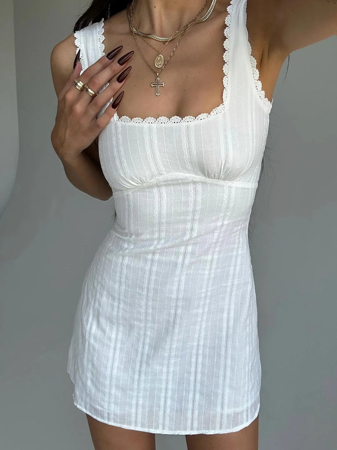 Marivelle – Textured charm – Mini sundress-10174854988103-Ivory Ombre