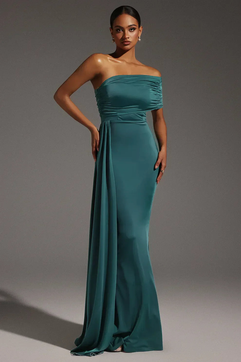 Marquessa – Draped sleeve – One-shoulder gown-10174857118023-Ivory Ombre