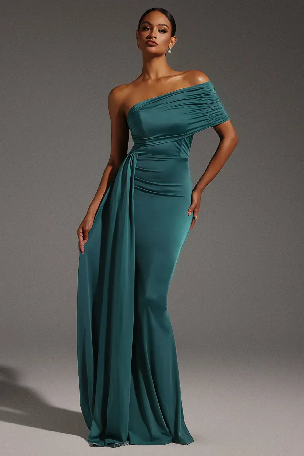 Marquessa – Draped sleeve – One-shoulder gown-10174857118023-Ivory Ombre