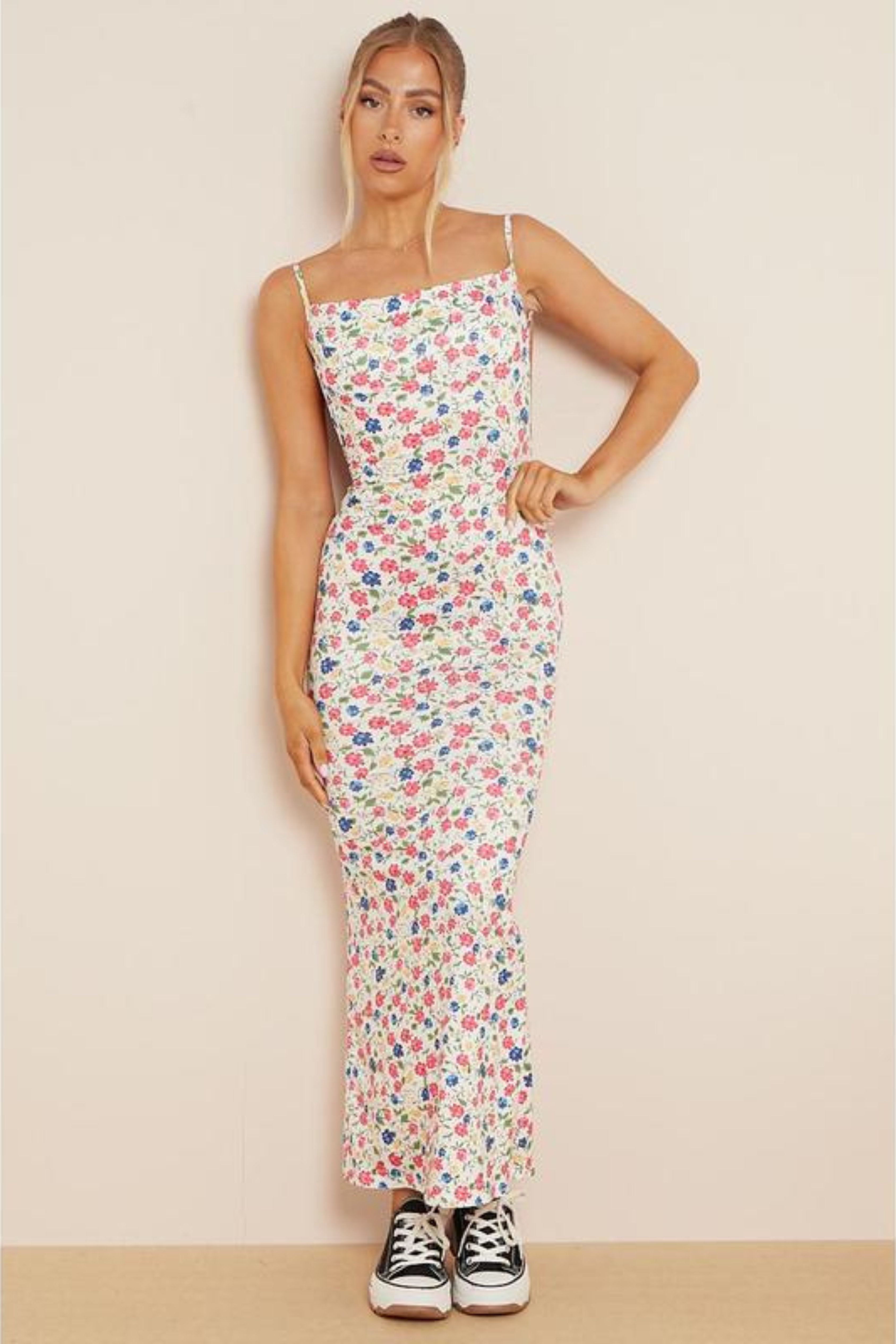 Minavie – Spotted pink – Fitted midi dress-10174852792647-Ivory Ombre
