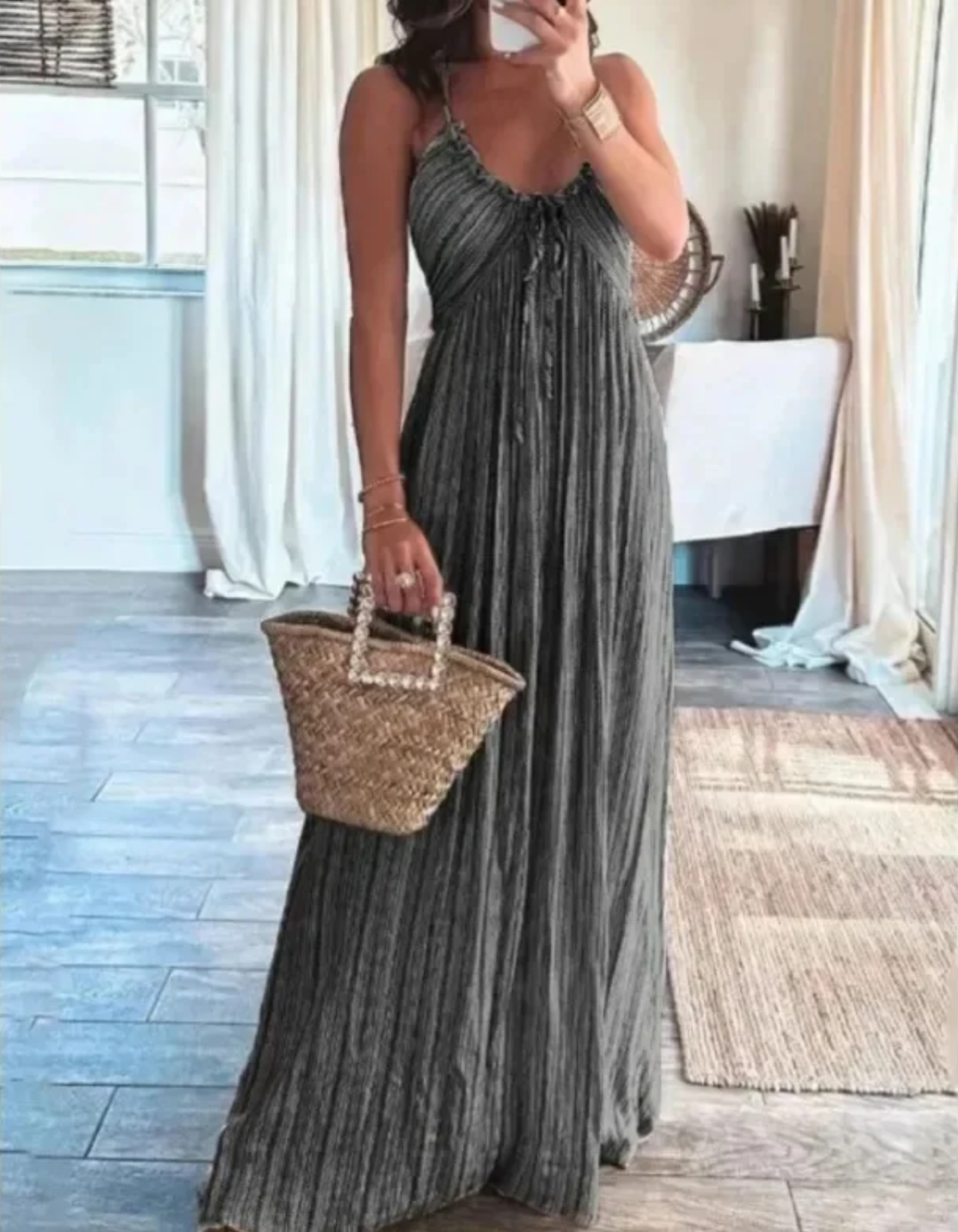 Miretta – Crinkled boho texture – Halter maxi dress-10174852694343-Ivory Ombre