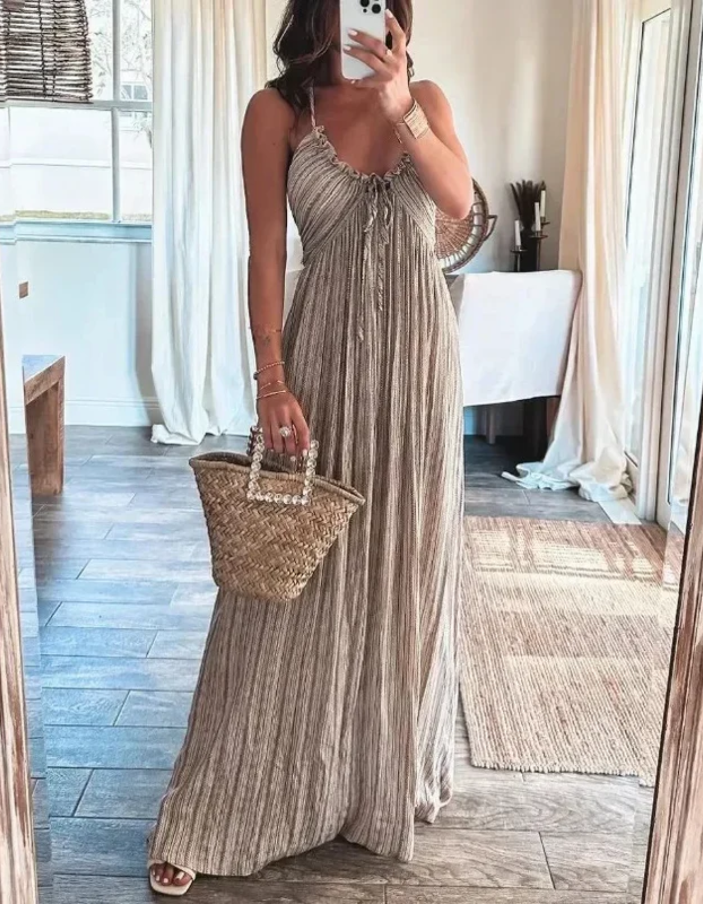 Miretta – Crinkled boho texture – Halter maxi dress-10174852694343-Ivory Ombre