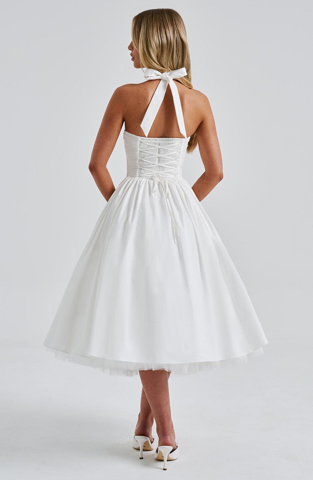 Monétine – Lace-up corset detail – Midi dress-10174742856007-Ivory Ombre