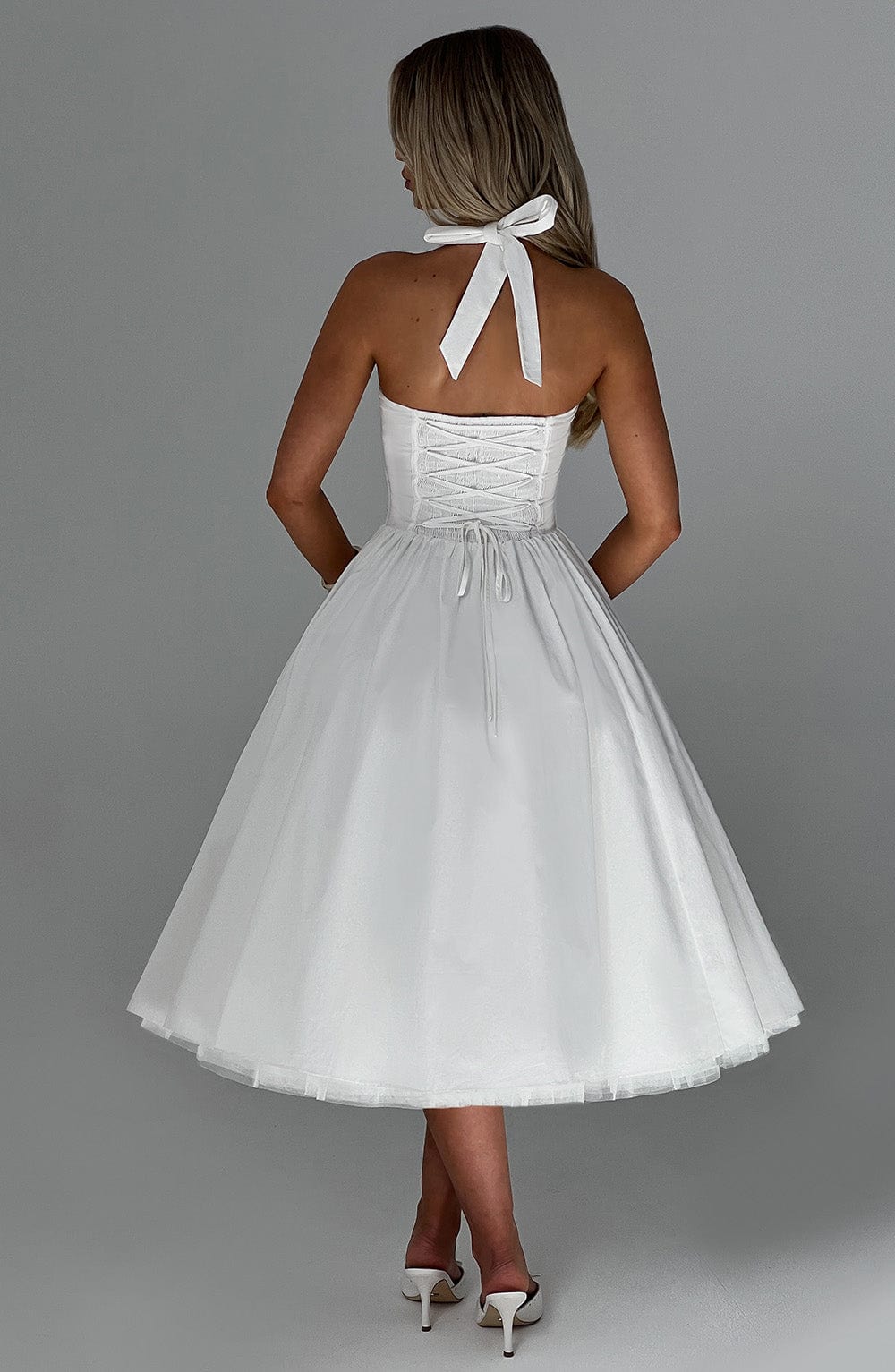 Monétine – Lace-up corset detail – Midi dress-10174742856007-Ivory Ombre