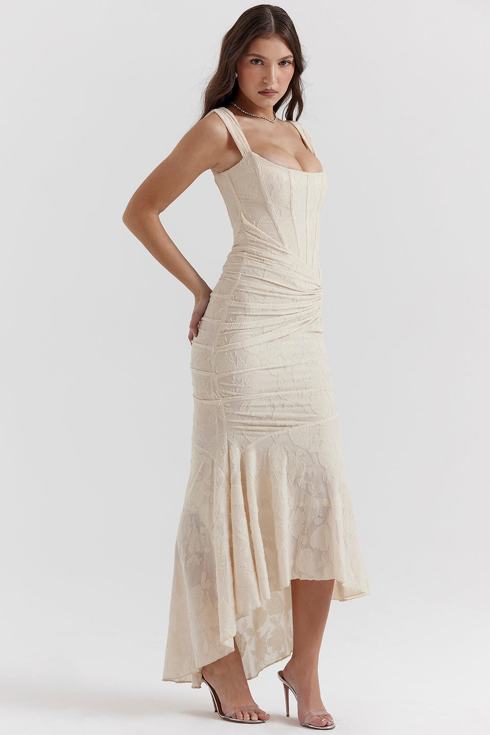 Mylah – Ruched bodice – Lace maxi dress-10174732271943-Ivory Ombre