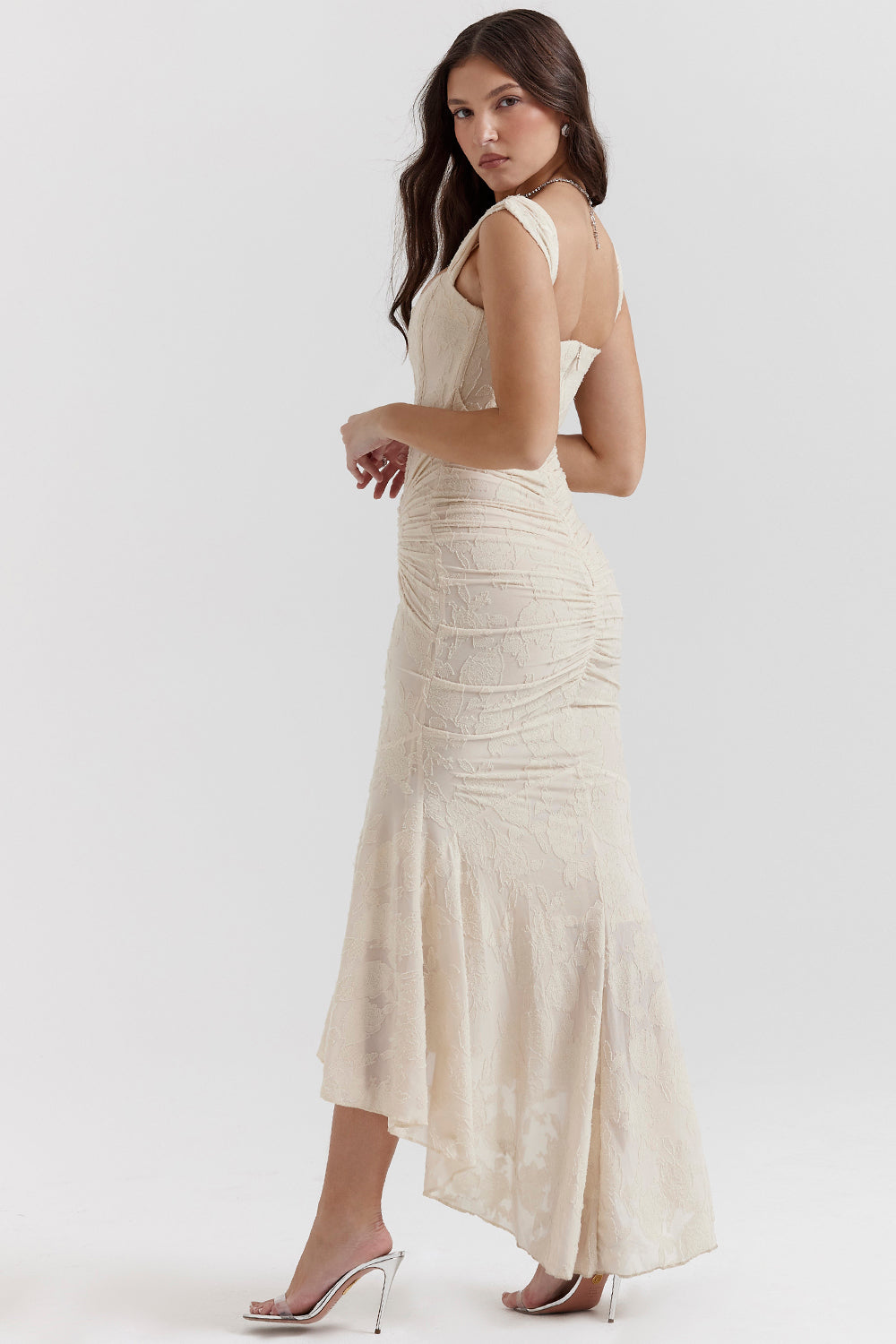 Mylah – Ruched bodice – Lace maxi dress-10174732271943-Ivory Ombre