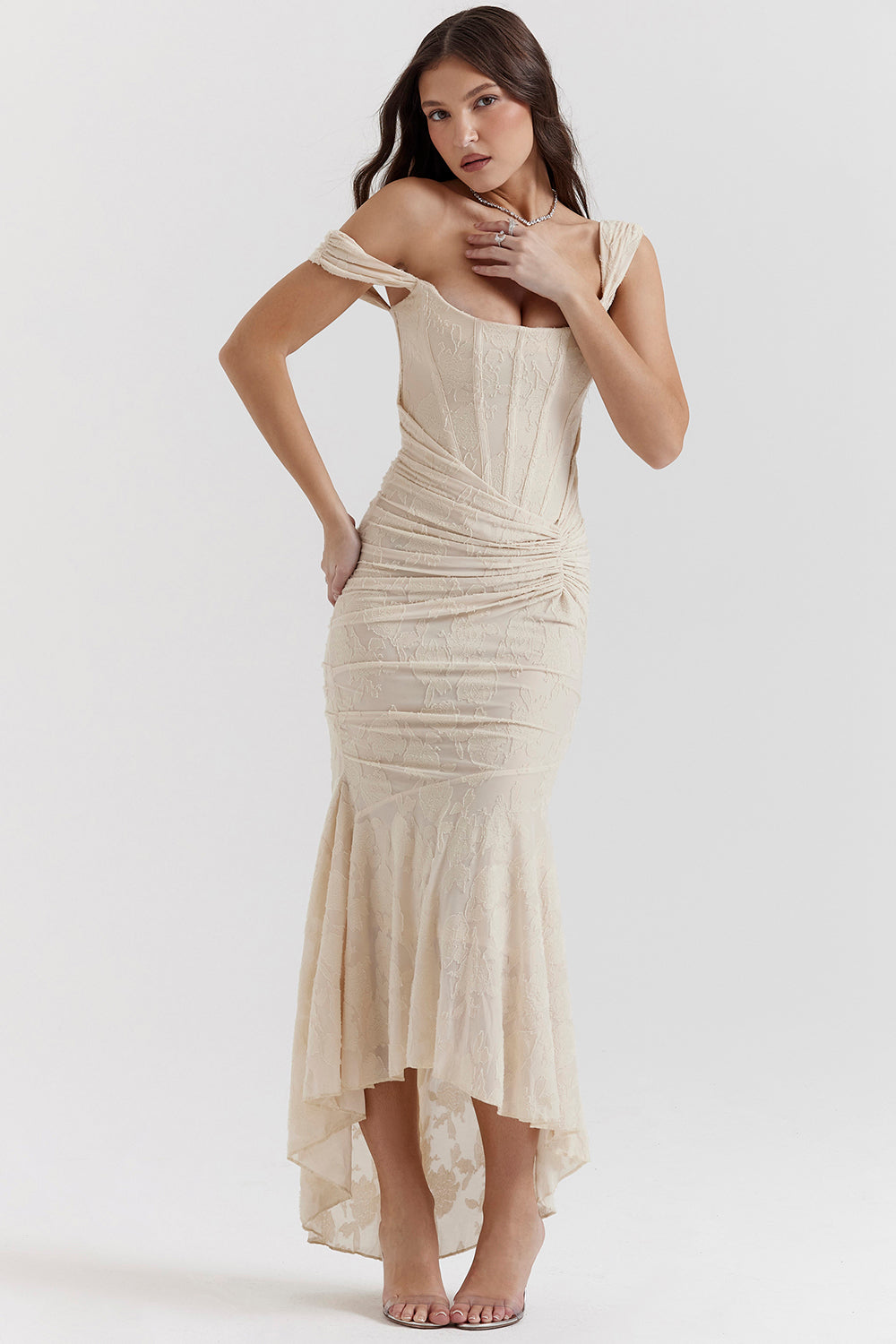 Mylah – Ruched bodice – Lace maxi dress-10174732271943-Ivory Ombre