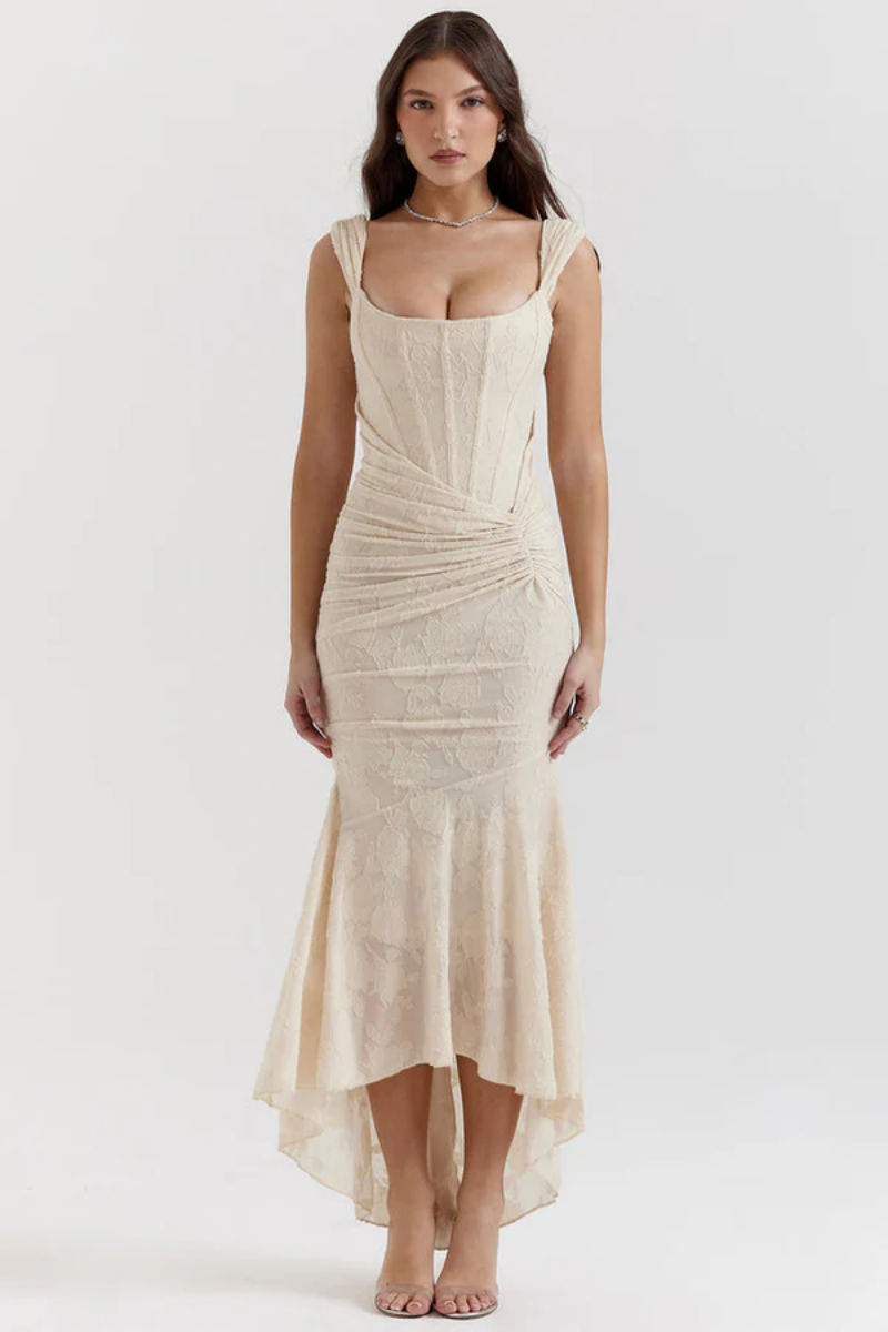 Mylah – Ruched bodice – Lace maxi dress-10174732271943-Ivory Ombre