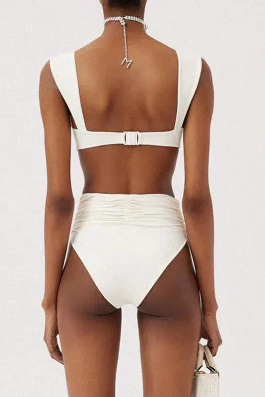 Naiad – Minimalist design – Embellished ruched bikini set-10174720311623-Ivory Ombre